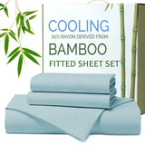 Hotel Breathable Bamboo Fitted Sheet & Pillowcase-3 Piece-Ultra Soft 2000TC Breathable Fitted Bed Sheets Set with 37 Centimetre Deep Pocket-Cooling Sheets for Hot Sleepers(Sky Blue,King)