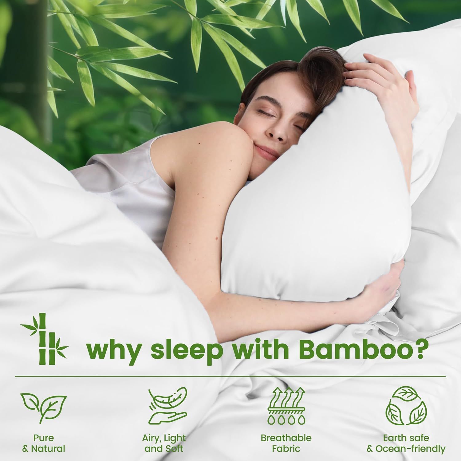Hotel Breathable Bamboo Fitted Sheet & Pillowcase-3 Piece - Ultra Soft 2000TC Breathable Fitted Bed Sheets Set with 37 Centimetre Deep Pocket-Cooling Sheets for Hot Sleepers(White,King)