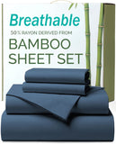 4 Piece Ultra Soft Bamboo Breathable Sheet Set -Hotel 2000TC Breathable Bed Sheets Set with 37 Centimetre Deep Pocket-Breathable Sheets for Hot Sleepers(Navy,King)