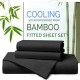 Hotel Breathable Bamboo Fitted Sheet & Pillowcase-2 Piece-Ultra Soft 2000TC Fitted Bed Sheets Set with 37 Centimetre Deep Pocket-Cooling Sheets for Hot Sleepers(Black,King Single)