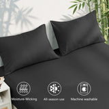 Hotel Breathable Bamboo Fitted Sheet & Pillowcase-2 Piece-Ultra Soft 2000TC Fitted Bed Sheets Set with 37 Centimetre Deep Pocket-Cooling Sheets for Hot Sleepers(Black,King Single)