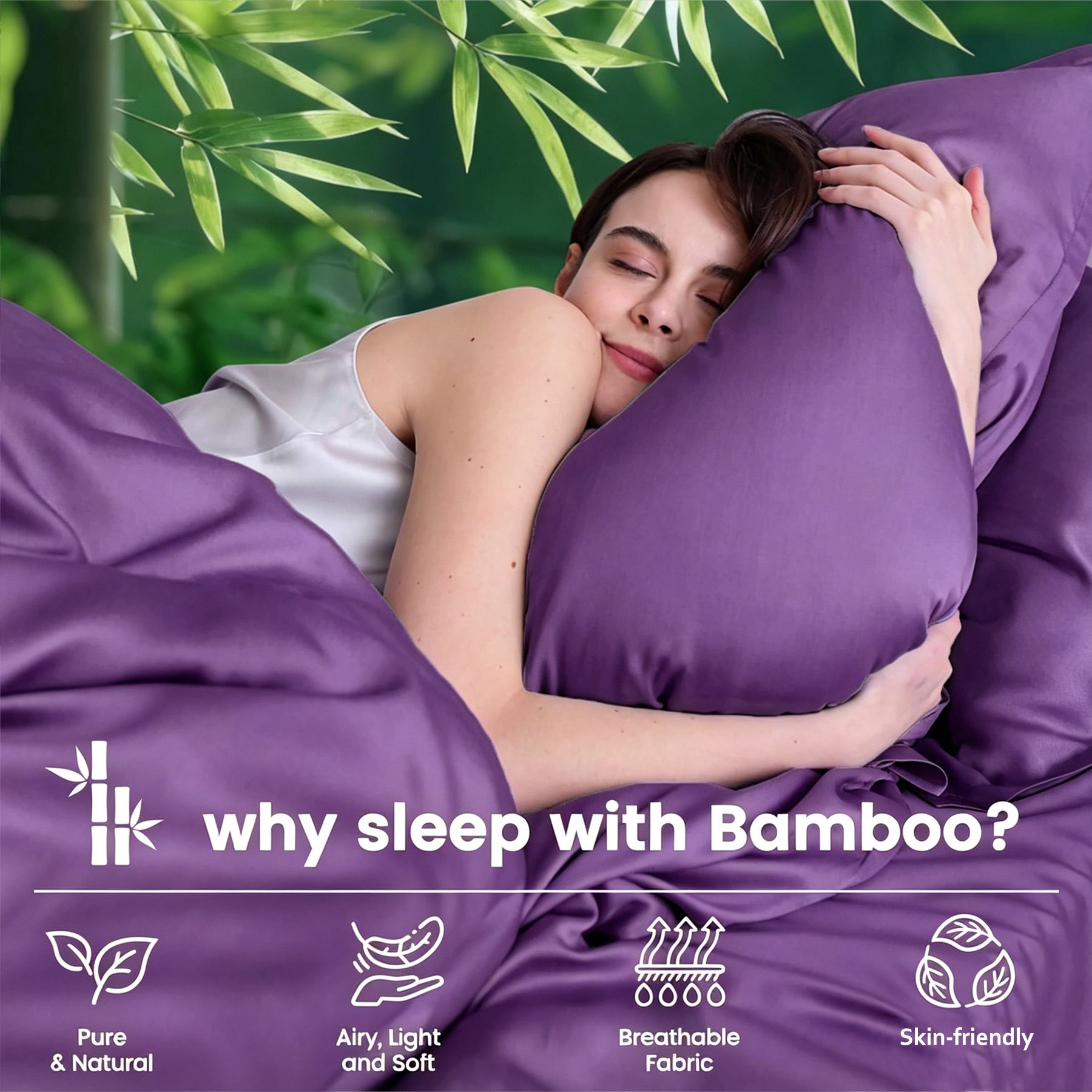 Hotel Breathable Bamboo Fitted Sheet & Pillowcase-2 Piece-Ultra Soft 2000TC Breathable Fitted Bed Sheets Set with 37 Centimetre Deep Pocket-Cooling Sheets for Hot Sleepers(Purple,King Single)