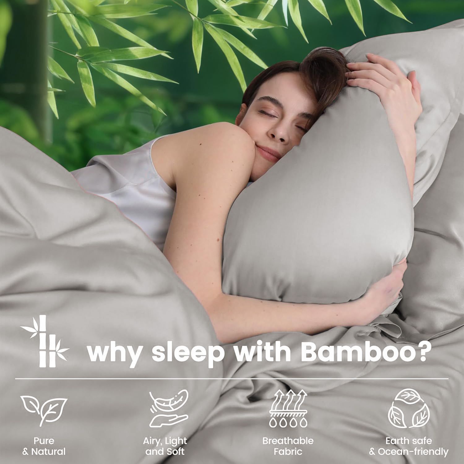 Hotel Breathable Bamboo Fitted Sheet & Pillowcase-2 Piece-Ultra Soft 2000TC Breathable Fitted Bed Sheets Set with 37 Centimetre Deep Pocket-Cooling Sheets for Hot Sleepers(Silver-gray,King Single)