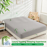 Hotel Breathable Bamboo Fitted Sheet & Pillowcase-2 Piece-Ultra Soft 2000TC Breathable Fitted Bed Sheets Set with 37 Centimetre Deep Pocket-Cooling Sheets for Hot Sleepers(Silver-gray,King Single)