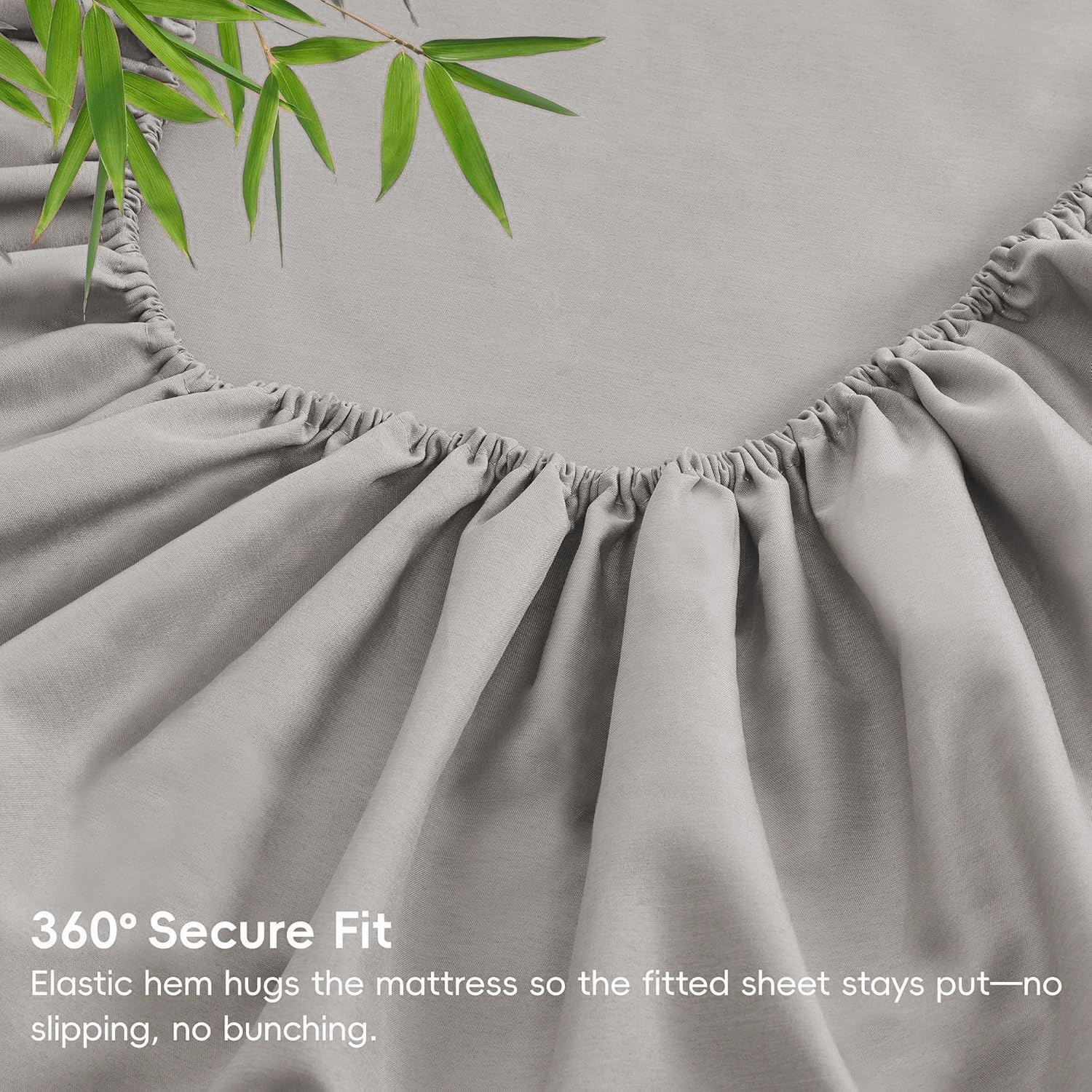 Hotel Breathable Bamboo Fitted Sheet & Pillowcase-2 Piece-Ultra Soft 2000TC Breathable Fitted Bed Sheets Set with 37 Centimetre Deep Pocket-Cooling Sheets for Hot Sleepers(Silver-gray,King Single)