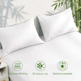 Hotel Breathable Bamboo Fitted Sheet & Pillowcase-2 Piece-Ultra Soft 2000TC Breathable Fitted Bed Sheets Set with 37 Centimetre Deep Pocket-Cooling Sheets for Hot Sleepers(White,King Single)