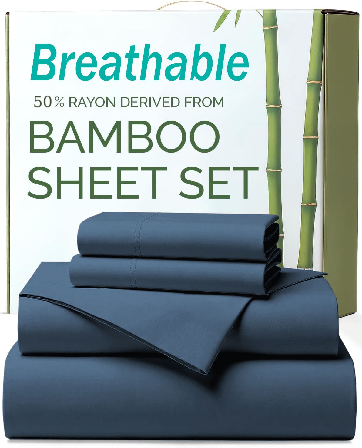 3 Piece Ultra Soft Bamboo Breathable Sheet Set -Hotel 2000TC Breathable Bed Sheets Set with 37 Centimetre Deep Pocket-Breathable Sheets for Hot Sleepers(Navy,King Single)