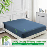 3 Piece Ultra Soft Bamboo Breathable Sheet Set -Hotel 2000TC Breathable Bed Sheets Set with 37 Centimetre Deep Pocket-Breathable Sheets for Hot Sleepers(Navy,King Single)