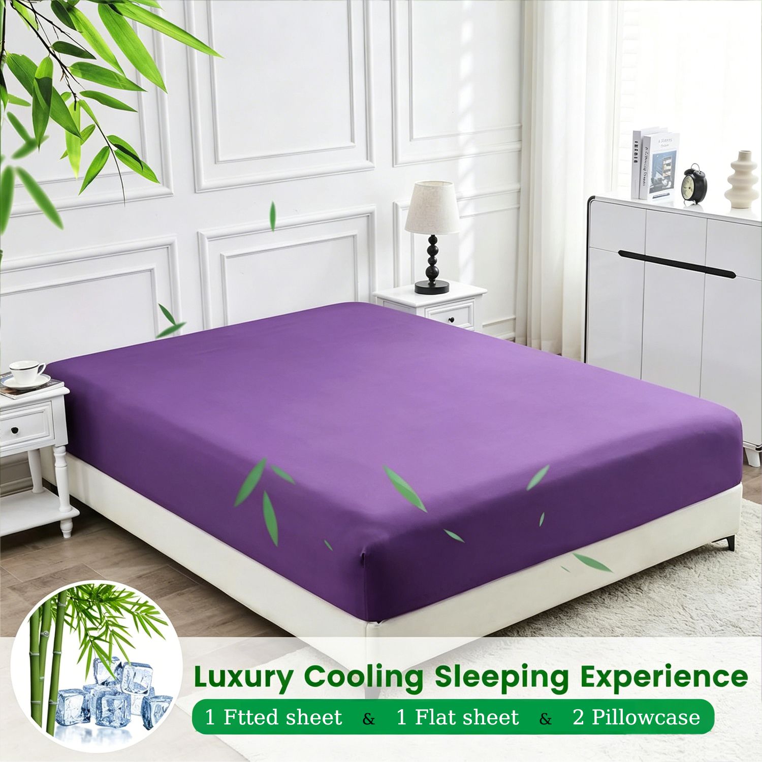 3 Piece Ultra Soft Bamboo Breathable Sheet Set -Hotel 2000TC Breathable Bed Sheets Set with 37 Centimetre Deep Pocket-Breathable Sheets for Hot Sleepers(Purple,King Single)