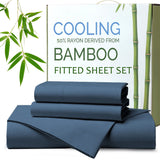 Hotel Breathable Bamboo Fitted Sheet & Pillowcase-3 Piece-Ultra Soft 2000TC Breathable Fitted Bed Sheets Set with 37 Centimetre Deep Pocket-Cooling Sheets for Hot Sleepers(Navy,Queen)