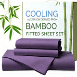 Hotel Breathable Bamboo Fitted Sheet & Pillowcase-3 Piece-Ultra Soft 2000TC Breathable Fitted Bed Sheets Set with 37 Centimetre Deep Pocket-Cooling Sheets for Hot Sleepers(Purple,Queen)