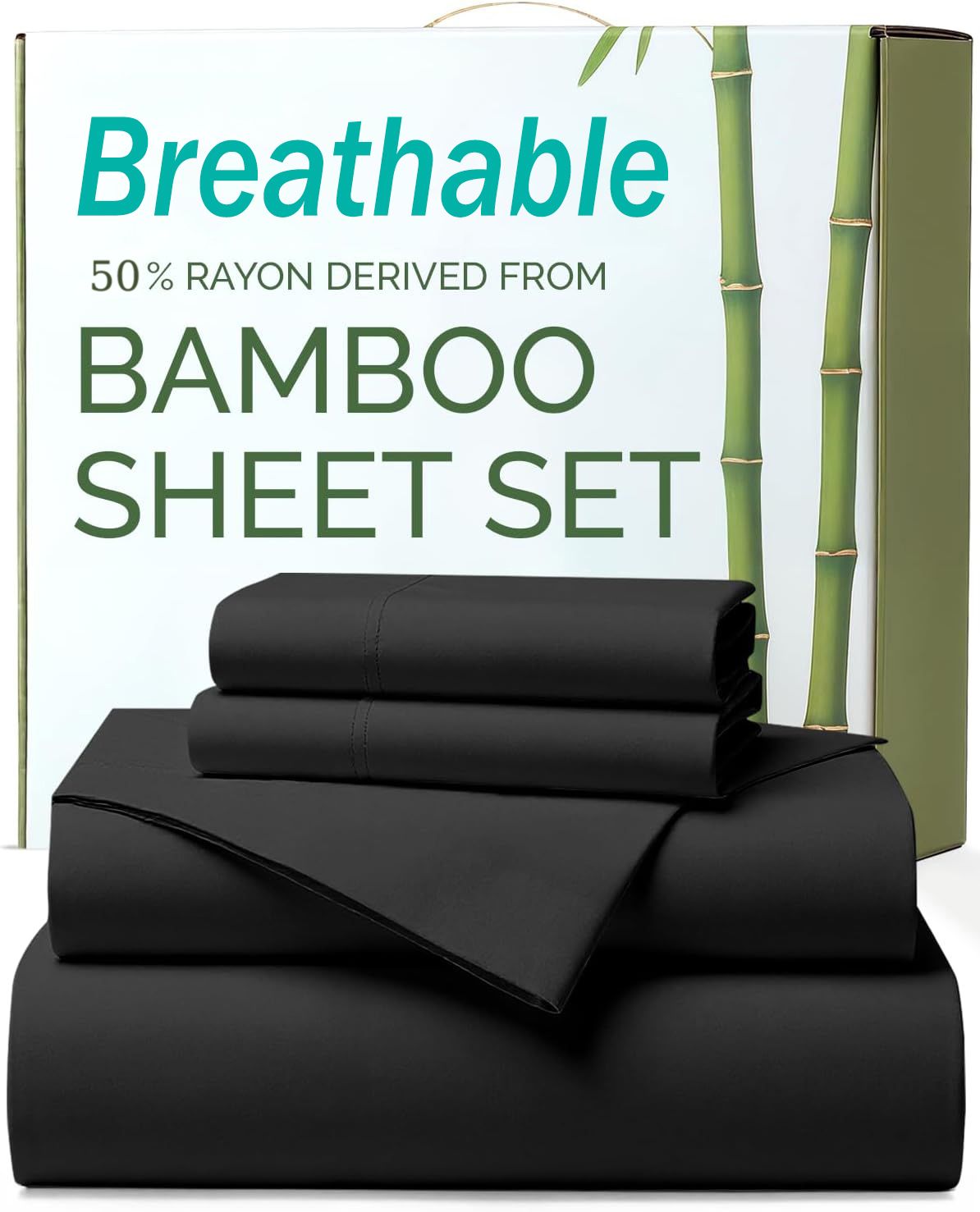4 Piece Ultra Soft Bamboo Breathable Sheet Set -Hotel 2000TC Breathable Bed Sheets Set with 37 Centimetre Deep Pocket-Breathable Sheets for Hot Sleepers(Black,Queen)