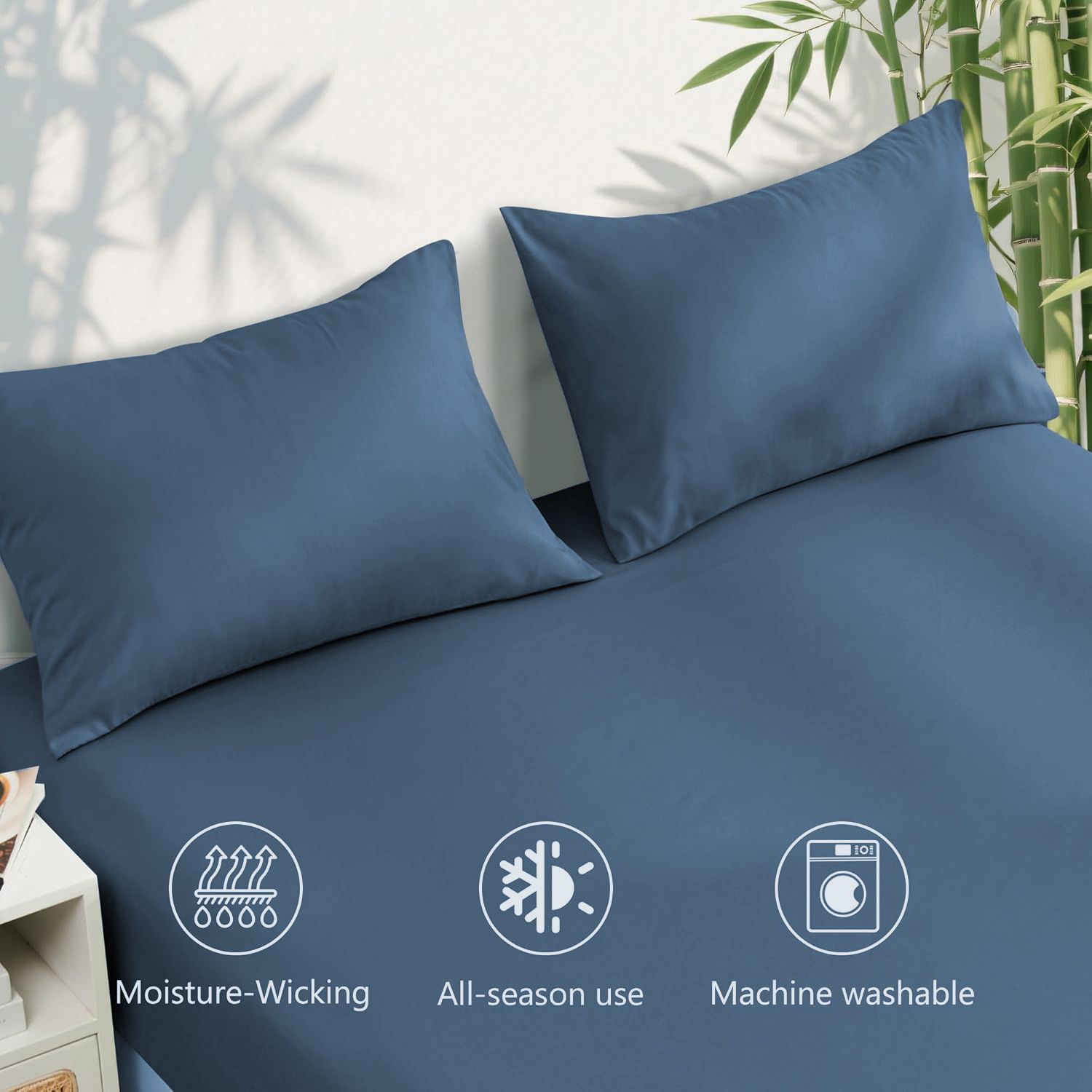 4 Piece Ultra Soft Bamboo Breathable Sheet Set -Hotel 2000TC Breathable Bed Sheets Set with 37 Centimetre Deep Pocket-Breathable Sheets for Hot Sleepers(Navy,Queen)