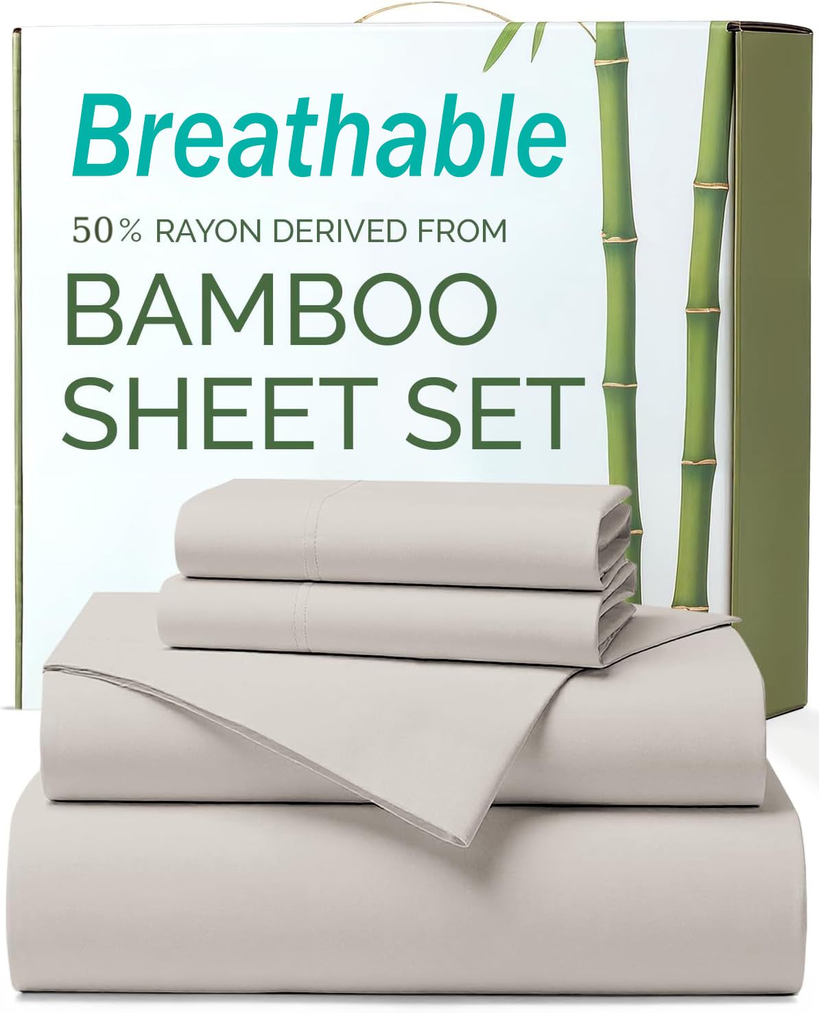 4 Piece Ultra Soft Bamboo Breathable Sheet Set -Hotel 2000TC Breathable Bed Sheets Set with 37 Centimetre Deep Pocket-Breathable Sheets for Hot Sleepers(Silver-gray,Queen)