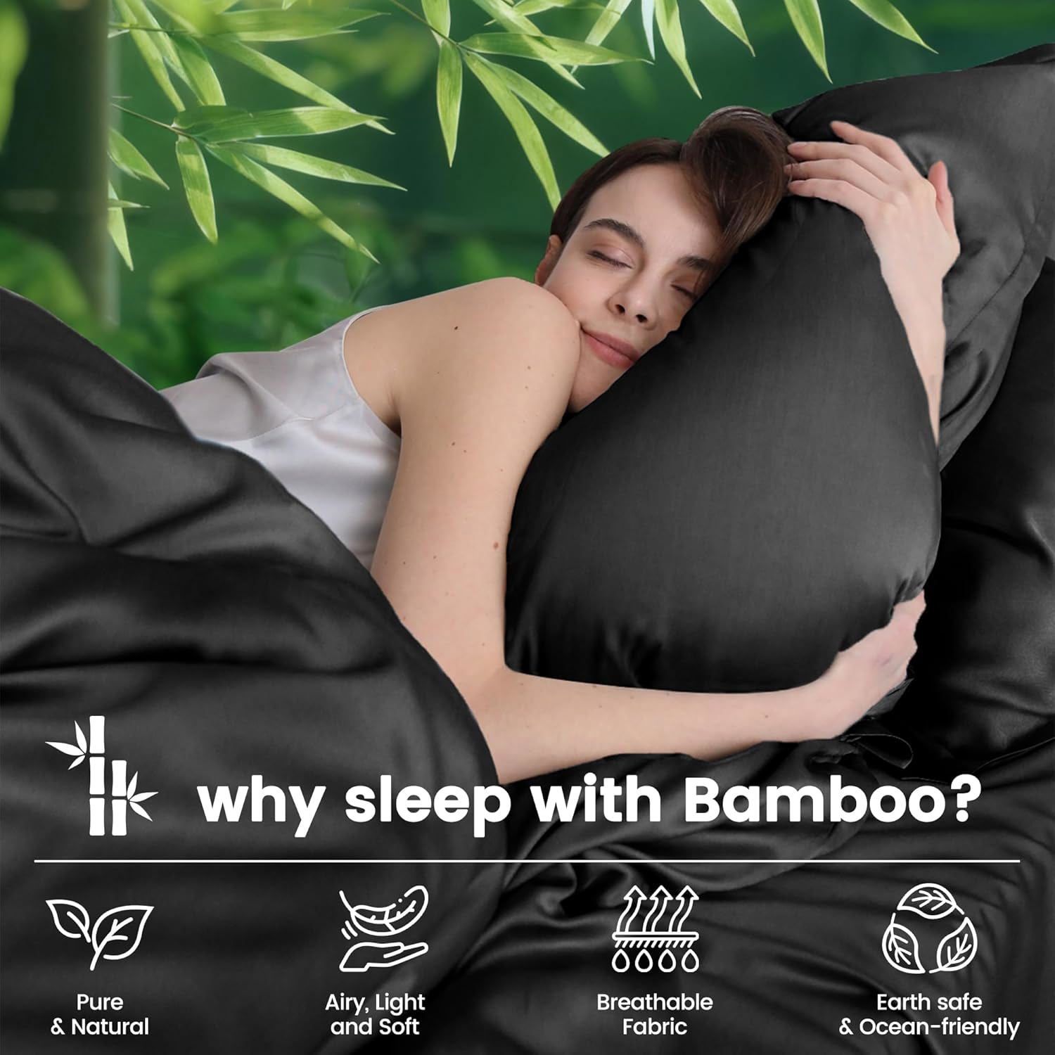 3 Piece Ultra Soft Bamboo Breathable Sheet Set -Hotel 2000TC Breathable Bed Sheets Set with 37 Centimetre Deep Pocket-Breathable Sheets for Hot Sleepers(Black,Single)