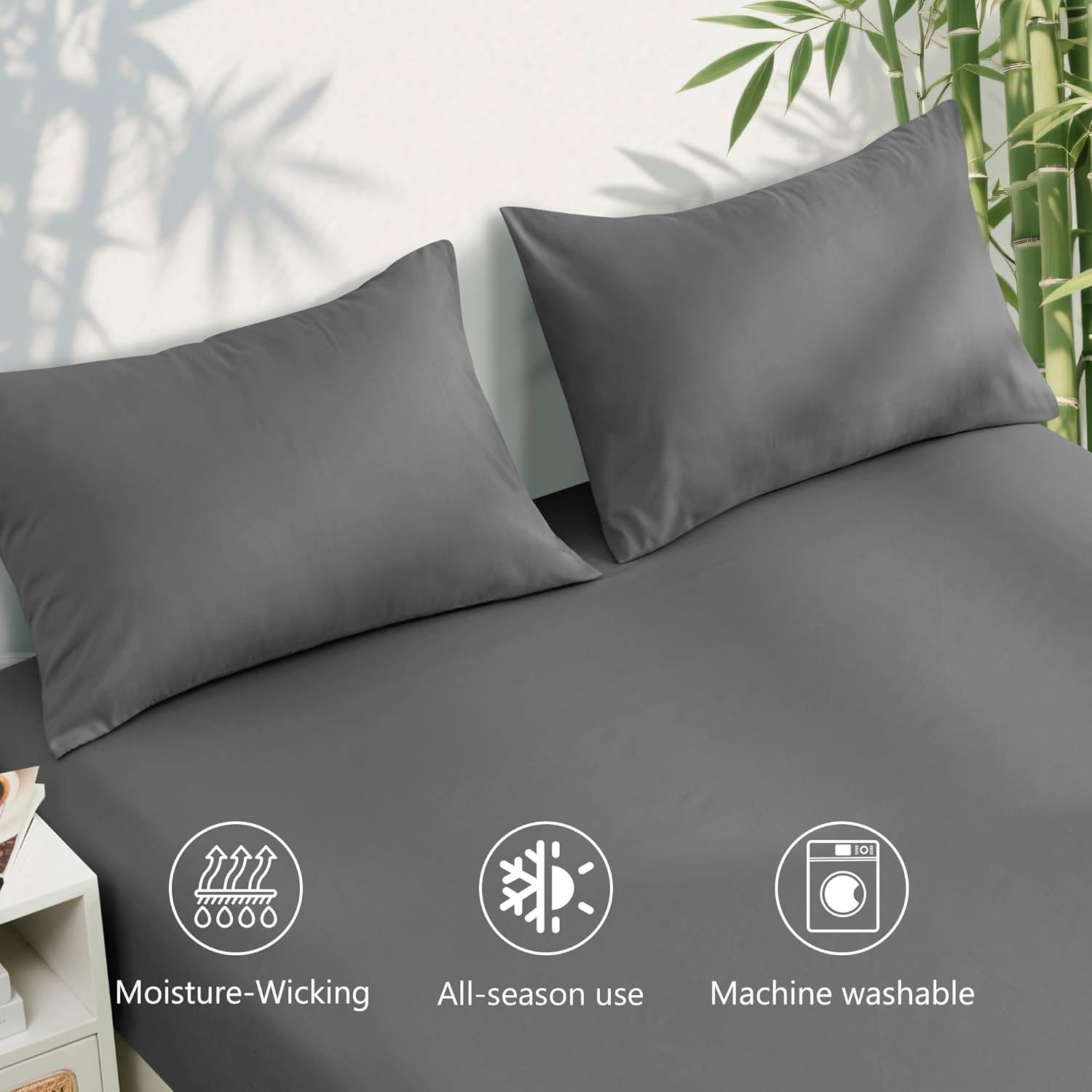 3 Piece Ultra Soft Bamboo Breathable Sheet Set -Hotel 2000TC Breathable Bed Sheets Set with 37 Centimetre Deep Pocket-Breathable Sheets for Hot Sleepers(Grey,Single)