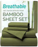3 Piece Ultra Soft Bamboo Breathable Sheet Set -Hotel 2000TC Breathable Bed Sheets Set with 37 Centimetre Deep Pocket-Breathable Sheets for Hot Sleepers(Olive green,Single)