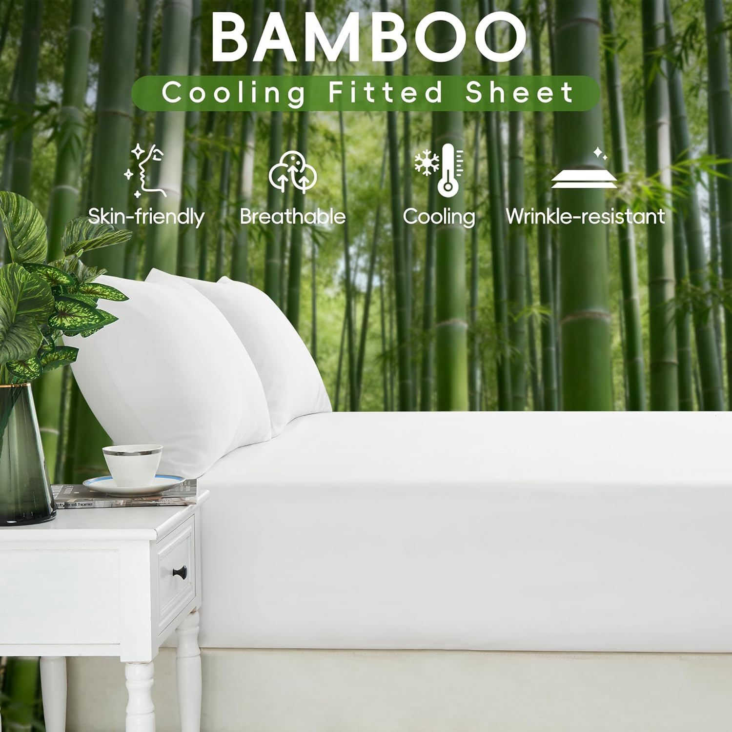 3 Piece Ultra Soft Bamboo Breathable Sheet Set -Hotel 2000TC Breathable Bed Sheets Set with 37 Centimetre Deep Pocket-Breathable Sheets for Hot Sleepers(White,Single)