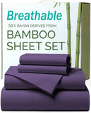 4 Piece Ultra Soft Bamboo Breathable Sheet Set -Hotel 2000TC Breathable Bed Sheets Set with 40 Centimetre Deep Pocket-Breathable Sheets for Hot Sleepers(Purple,Super King)