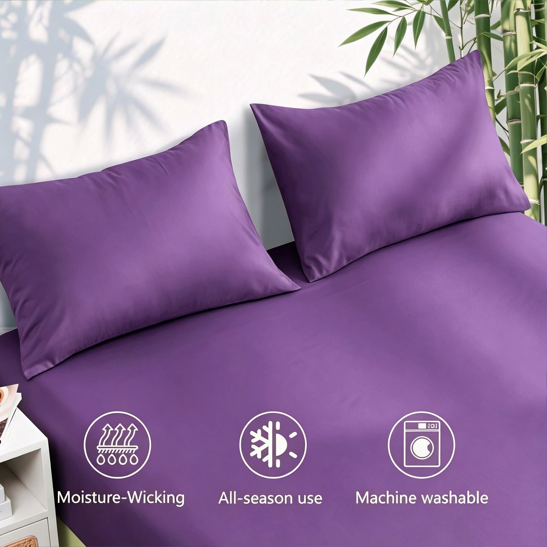 4 Piece Ultra Soft Bamboo Breathable Sheet Set -Hotel 2000TC Breathable Bed Sheets Set with 40 Centimetre Deep Pocket-Breathable Sheets for Hot Sleepers(Purple,Super King)