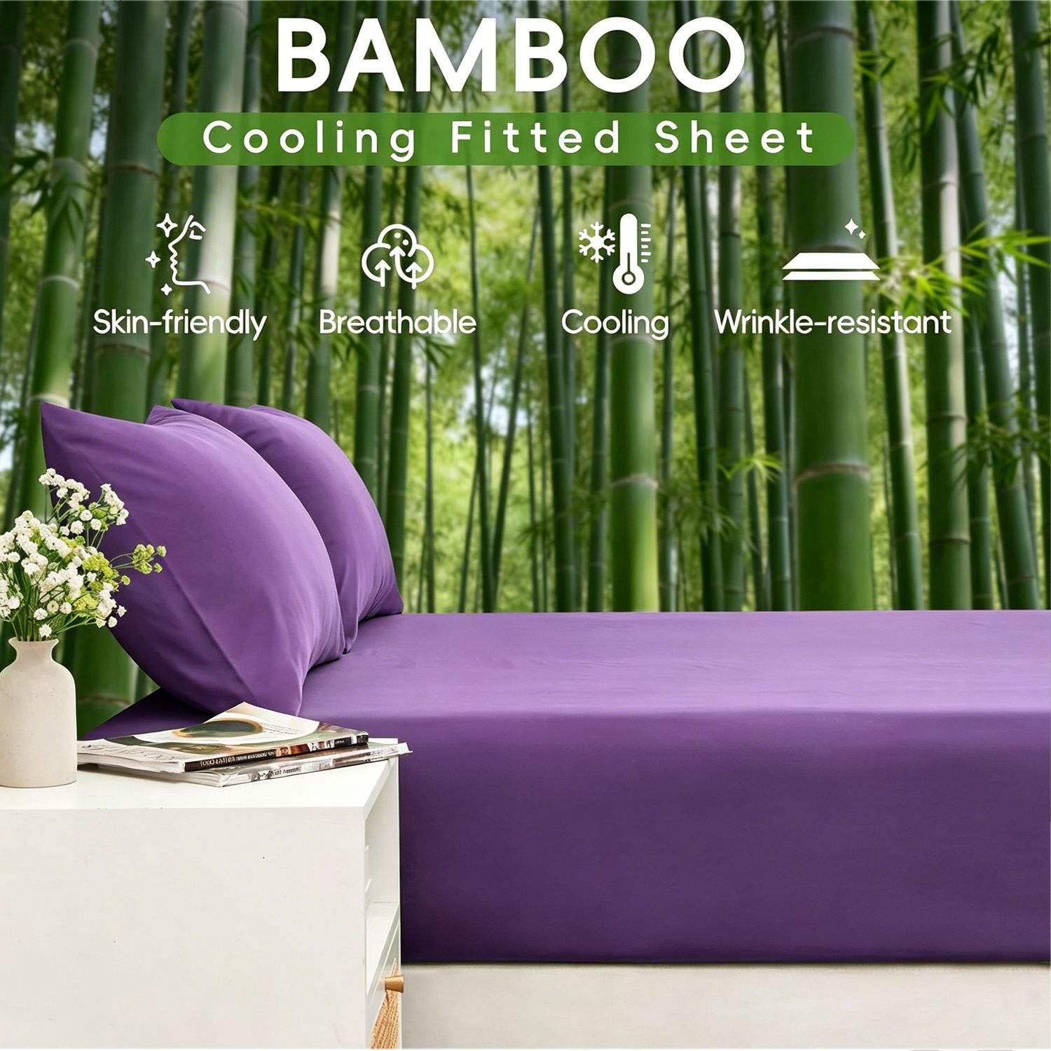 4 Piece Ultra Soft Bamboo Breathable Sheet Set -Hotel 2000TC Breathable Bed Sheets Set with 40 Centimetre Deep Pocket-Breathable Sheets for Hot Sleepers(Purple,Super King)