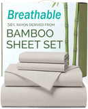 4 Piece Ultra Soft Bamboo Breathable Sheet Set -Hotel 2000TC Breathable Bed Sheets Set with 40 Centimetre Deep Pocket-Breathable Sheets for Hot Sleepers(Silver-gray,Super King)