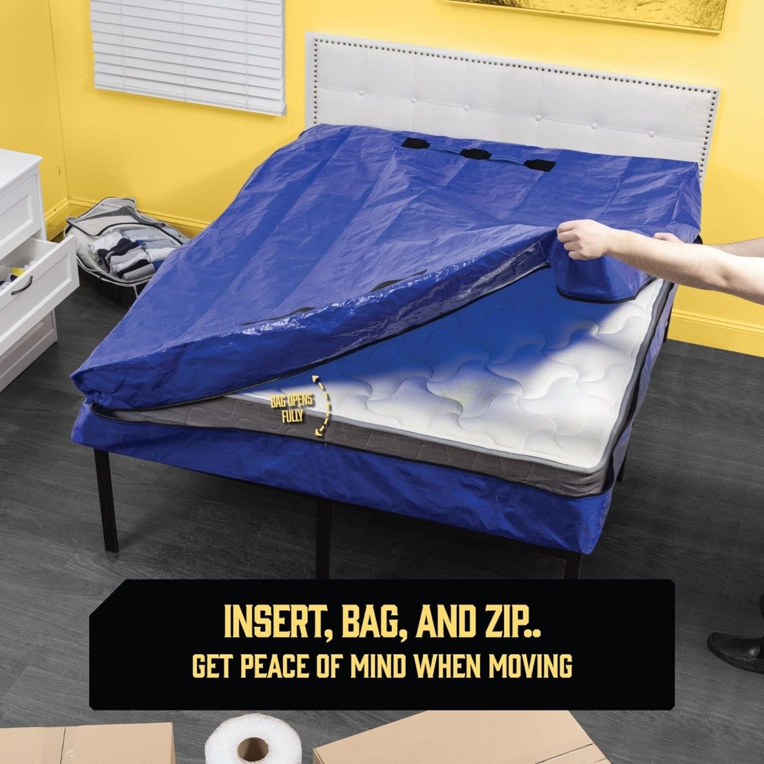 Mattress Bag Mattresses Protector Plastic Moving Storage Dust Cover Carry Bed Waterproof Zipper Packing Reusable Disposal, Extra Thick Heavy Duty, with Handles(Double)