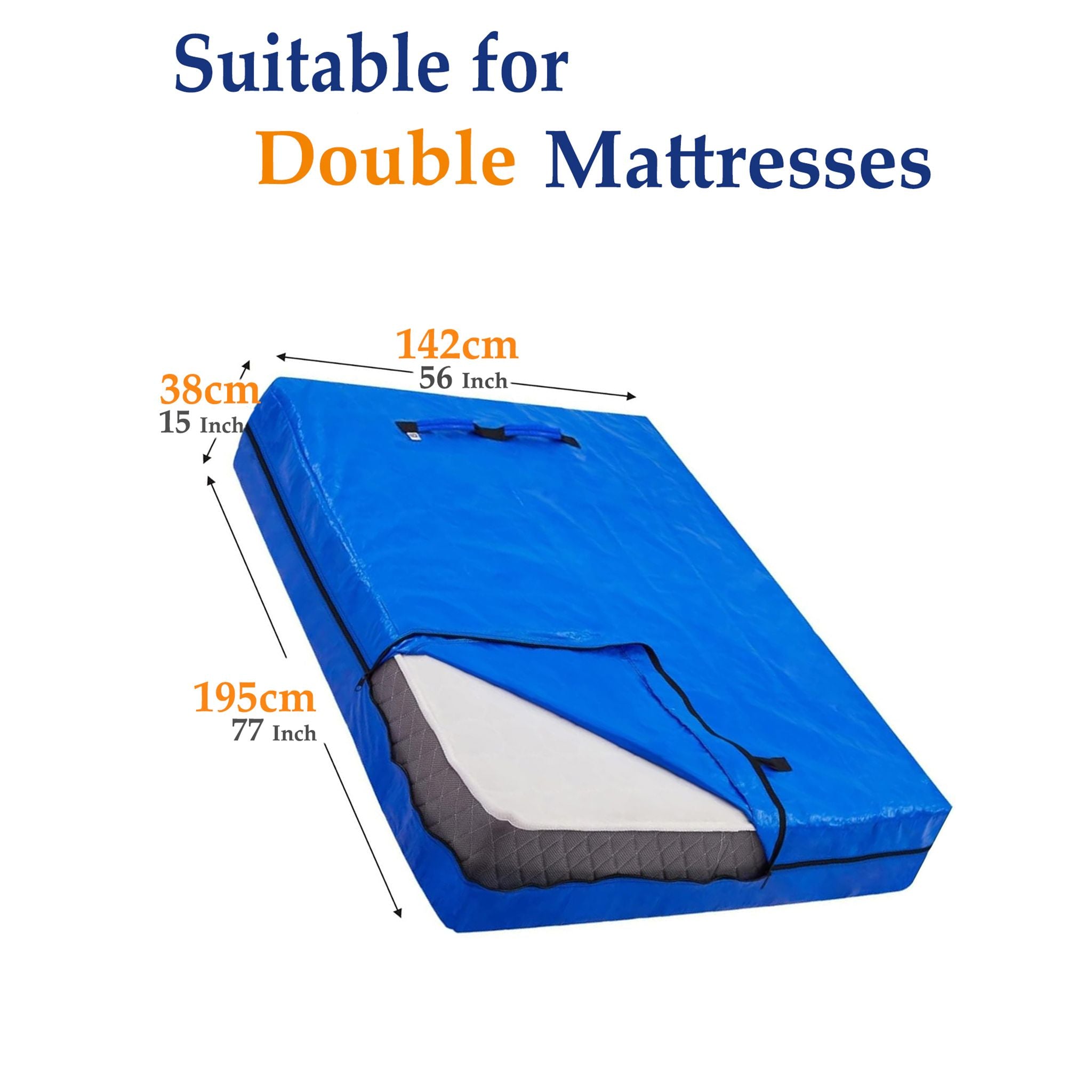 Mattress Bag Mattresses Protector Plastic Moving Storage Dust Cover Carry Bed Waterproof Zipper Packing Reusable Disposal, Extra Thick Heavy Duty, with Handles(Double)