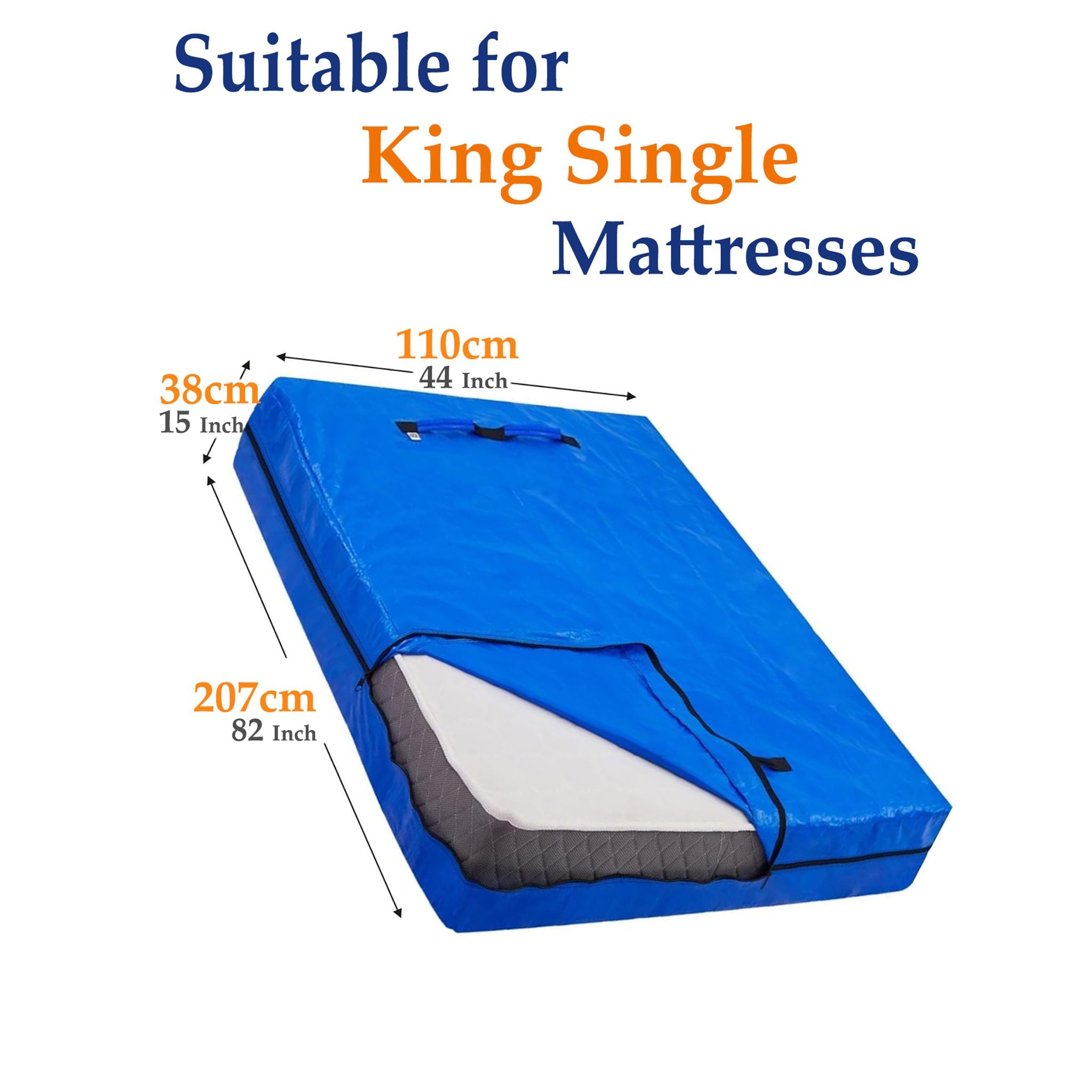 Mattress Bag Mattresses Protector Plastic Moving Storage Dust Cover Carry Bed Waterproof Zipper Packing Reusable Disposal, Extra Thick Heavy Duty, with Handles(King Single)