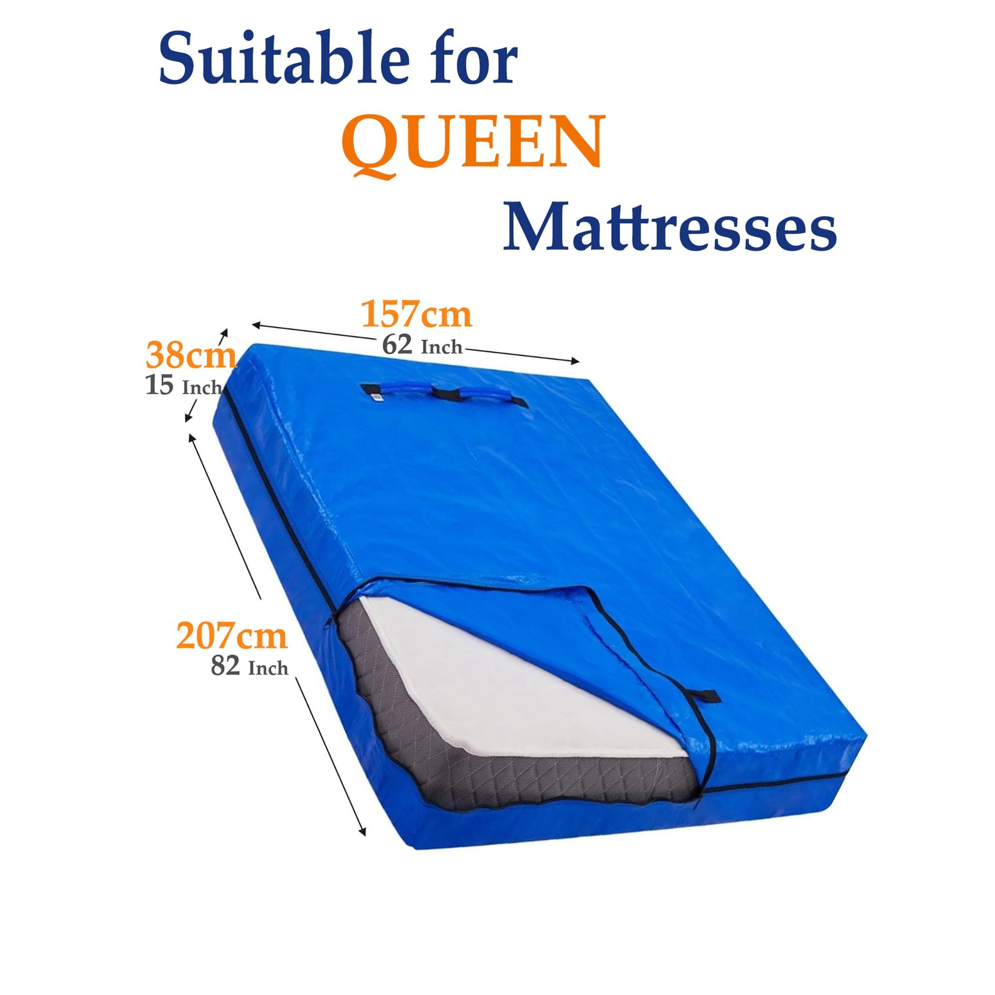 Mattress Bag Mattresses Protector Plastic Moving Storage Dust Cover Carry Bed Waterproof Zipper Packing Reusable Disposal, Extra Thick Heavy Duty, with Handles(Queen）