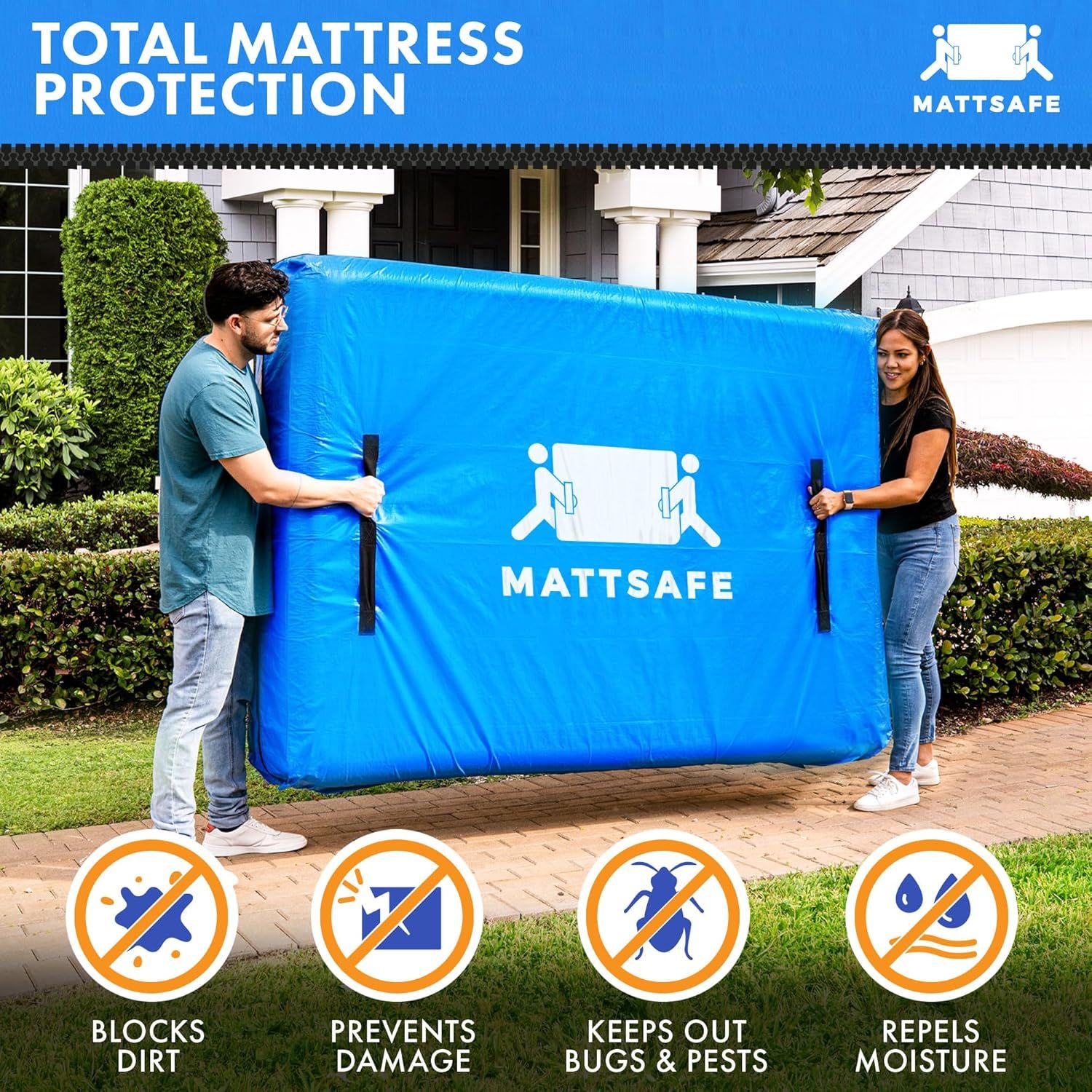 Waterproof Mattress Bag Mattresses Protector Plastic Moving Storage Dust Cover Carry Bed Zipper Packing Reusable Disposal, Extra Thick Heavy Duty, with 8 Handles(Double)