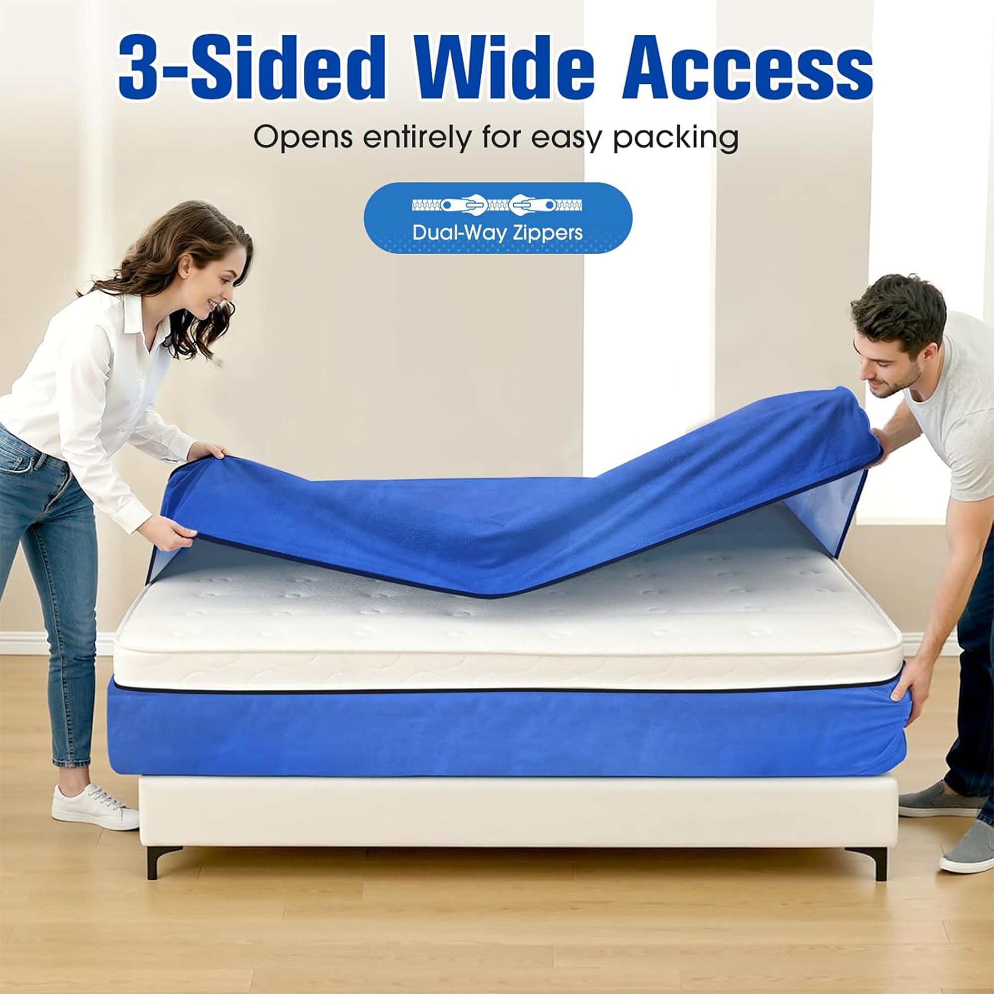 Waterproof Mattress Bag Mattresses Protector Plastic Moving Storage Dust Cover Carry Bed Zipper Packing Reusable Disposal, Extra Thick Heavy Duty, with 8 Handles(King Single)