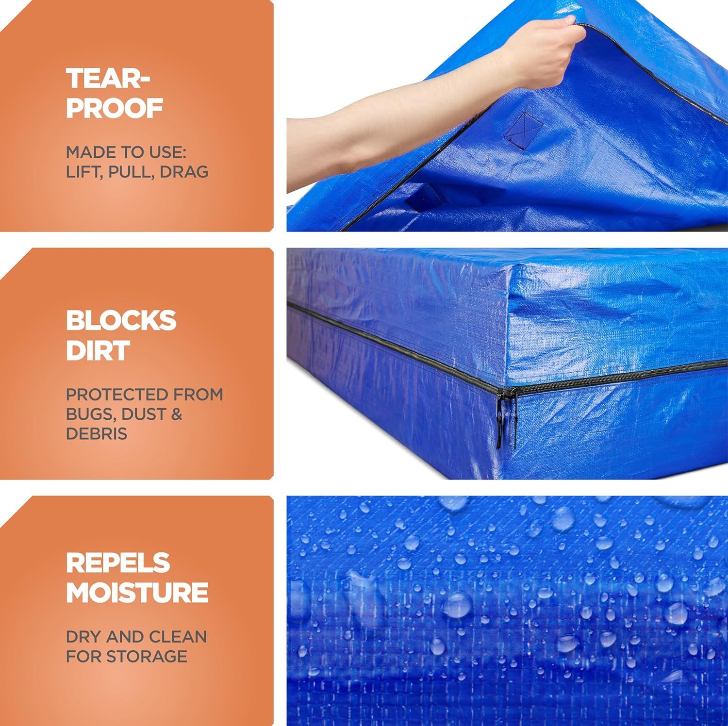 Waterproof Mattress Bag Mattresses Protector Plastic Moving Storage Dust Cover Carry Bed Zipper Packing Reusable Disposal, Extra Thick Heavy Duty, with 8 Handles(King Single)