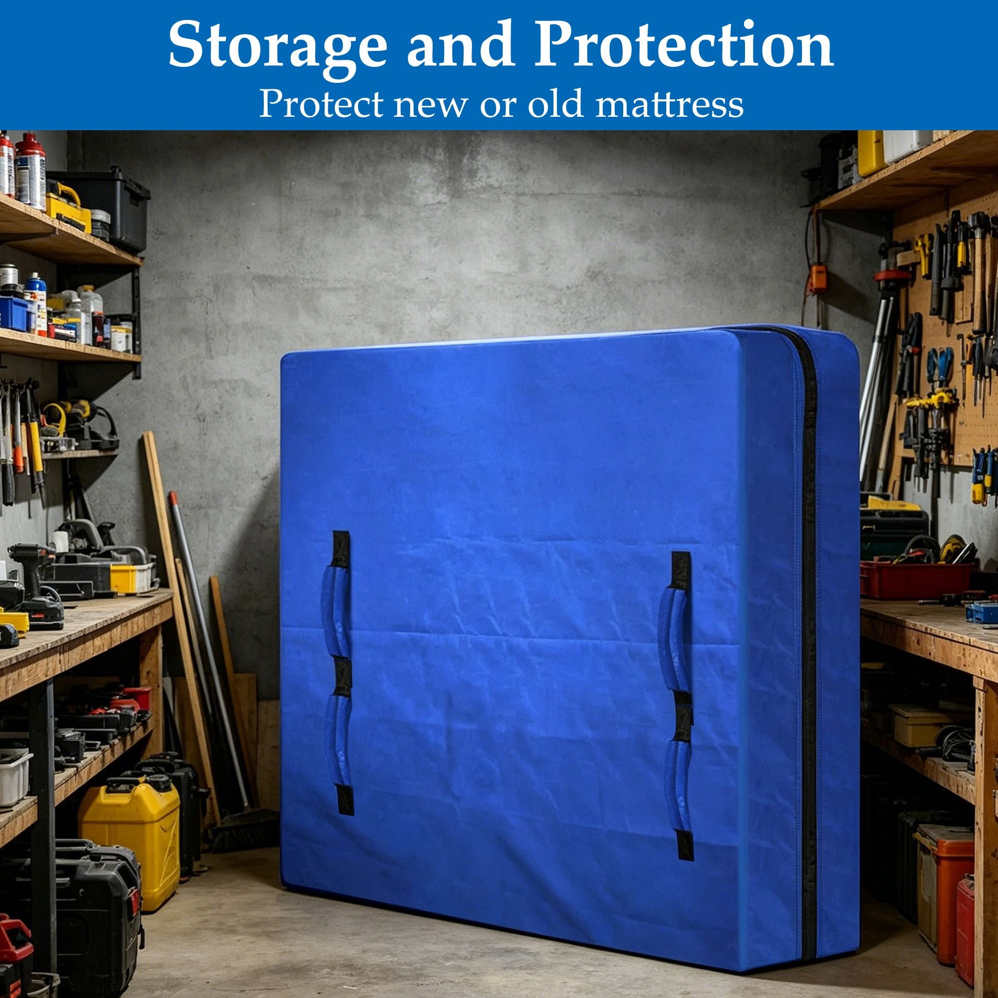 Waterproof Mattress Bag Mattresses Protector Plastic Moving Storage Dust Cover Carry Bed Zipper Packing Reusable Disposal, Extra Thick Heavy Duty, with 8 Handles(King Single)