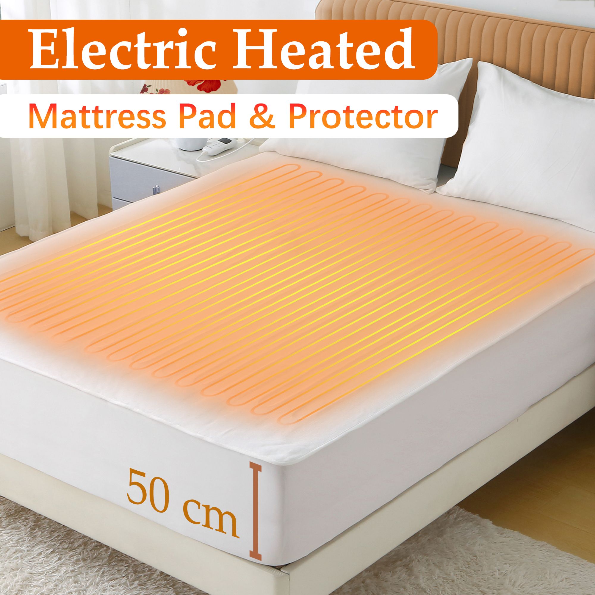 Heated Mattress Pad - Bedding Electric Blanket with 9 Heat Setting & 9-Hour Auto Off, Heated Mattress Pad-Machine Washable Fully Fitted Heating Pad with Overheat Protection , 800GSM Non Woven Fabric-fitted sheet cover(Super King)