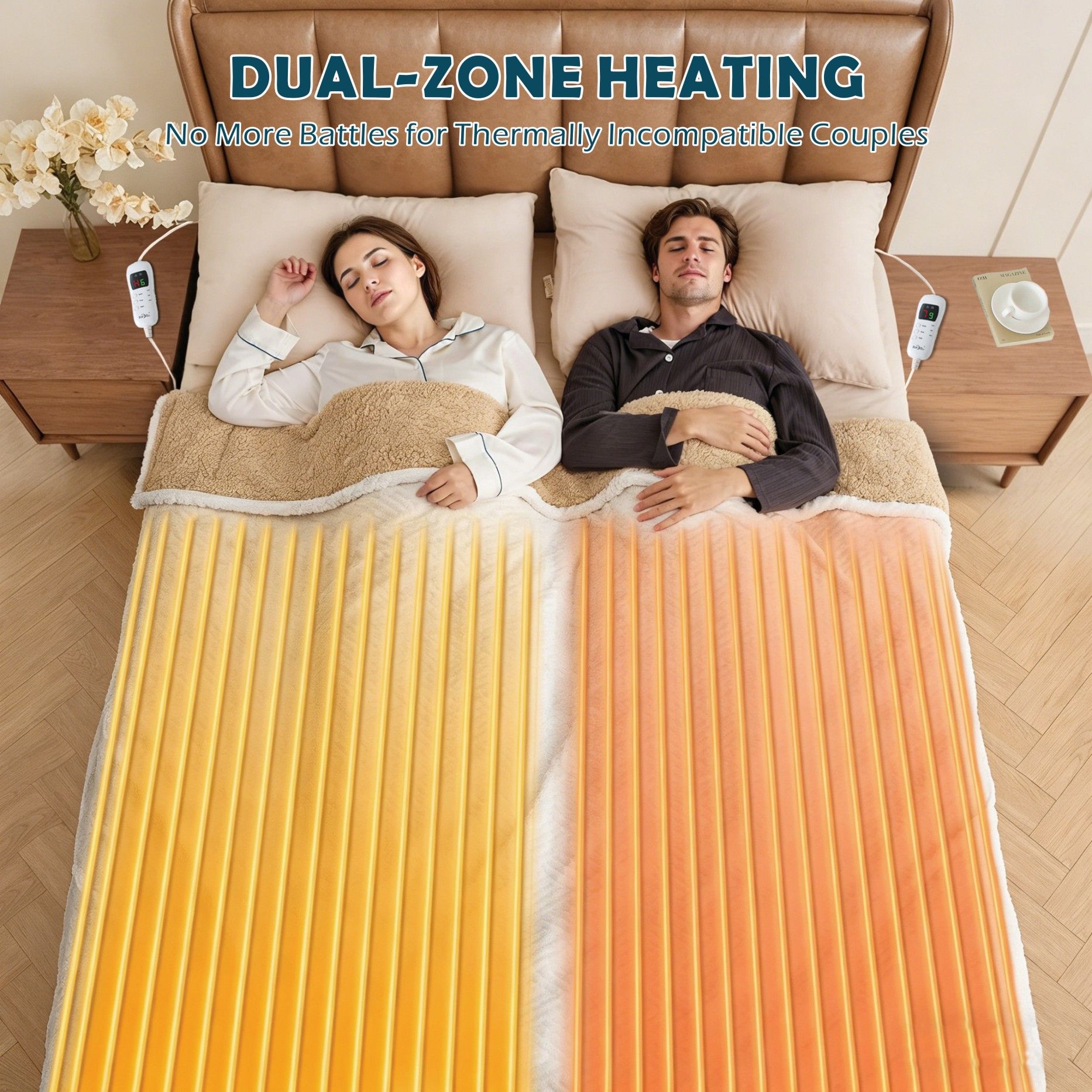 Electric Heated Mattress Pad Blanket with Dual Control & 9-Hour Auto Off & 9 Heat Settings, Preheat Functions, Overheat Protection, Machine Washable Fully Fitted Electric Sheet((Double)