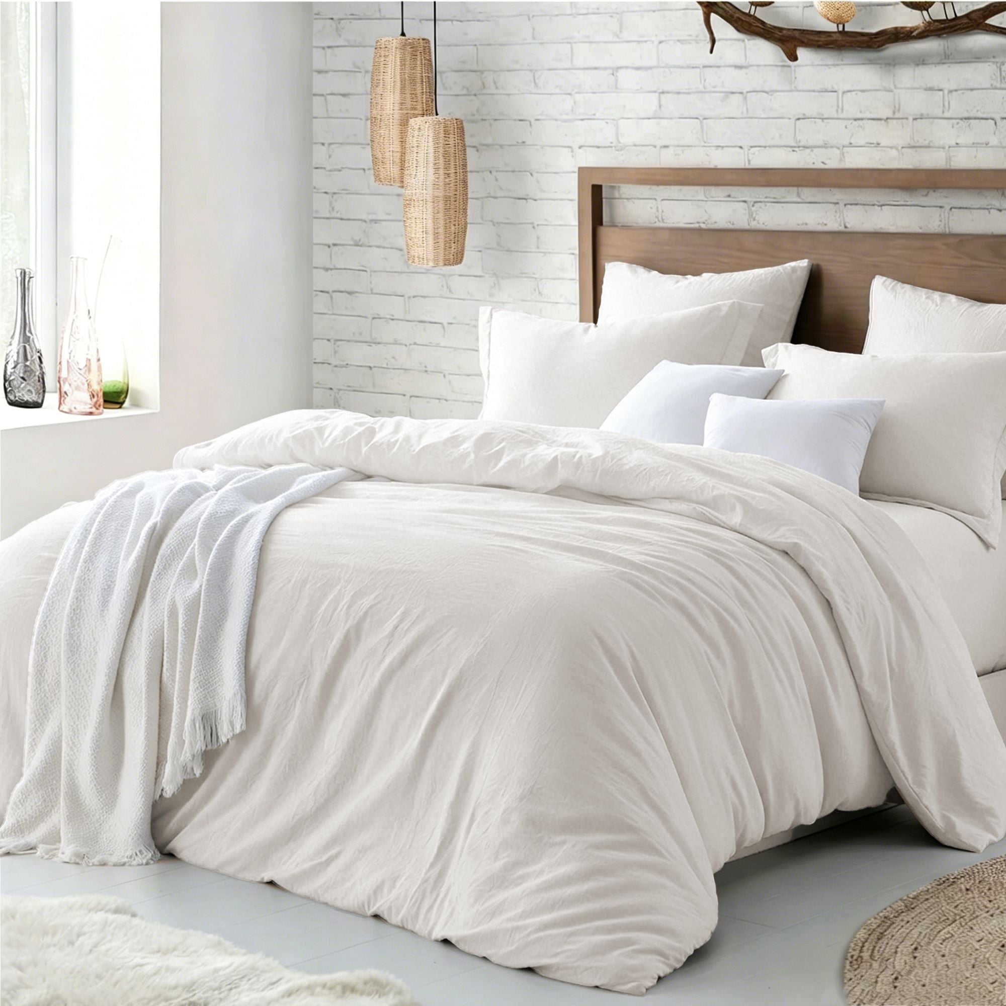 Hotel Soft Microfiber Duvet Cover Set-2000TC Quilt Cover Set & Pillowcases -1 Donna Cover Zipper Closure & 1 x Pillowcases-Breathable Bedding - Wrinkle, Fade, Stain Resistant(Raw white,Double)