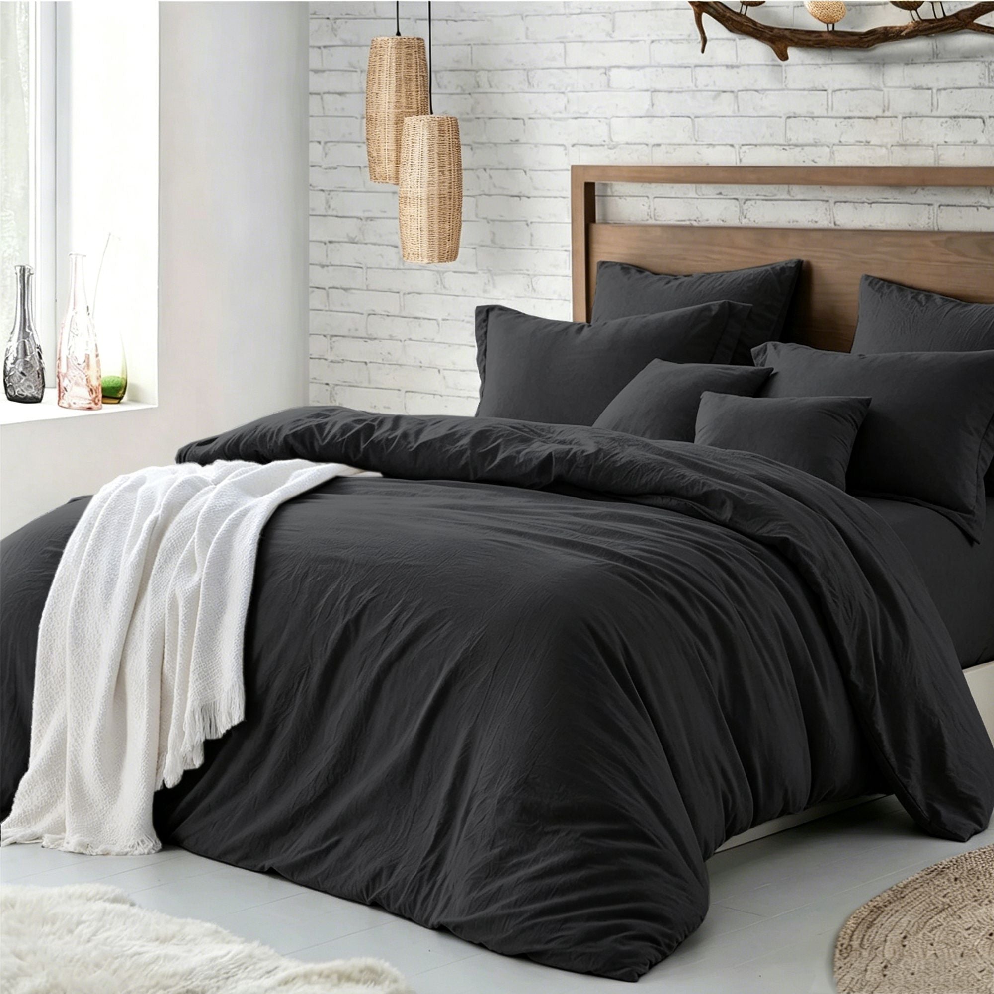 Hotel Soft Microfiber Duvet Cover Set-2000TC Quilt Cover Set & Pillowcases -1 Donna Cover Zipper Closure & 1 x Pillowcases-Breathable Bedding - Wrinkle, Fade, Stain Resistant(Black,Double)