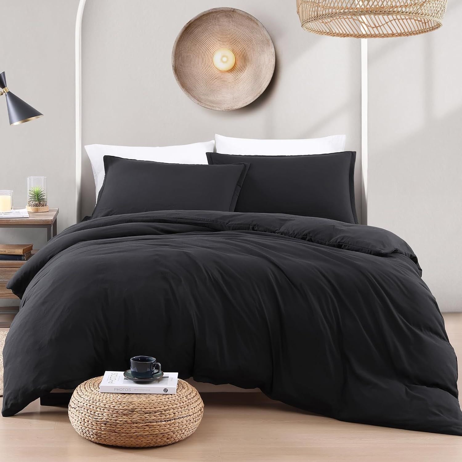 Hotel Soft Microfiber Duvet Cover Set-2000TC Quilt Cover Set & Pillowcases -1 Donna Cover Zipper Closure & 1 x Pillowcases-Breathable Bedding - Wrinkle, Fade, Stain Resistant(Black,Double)