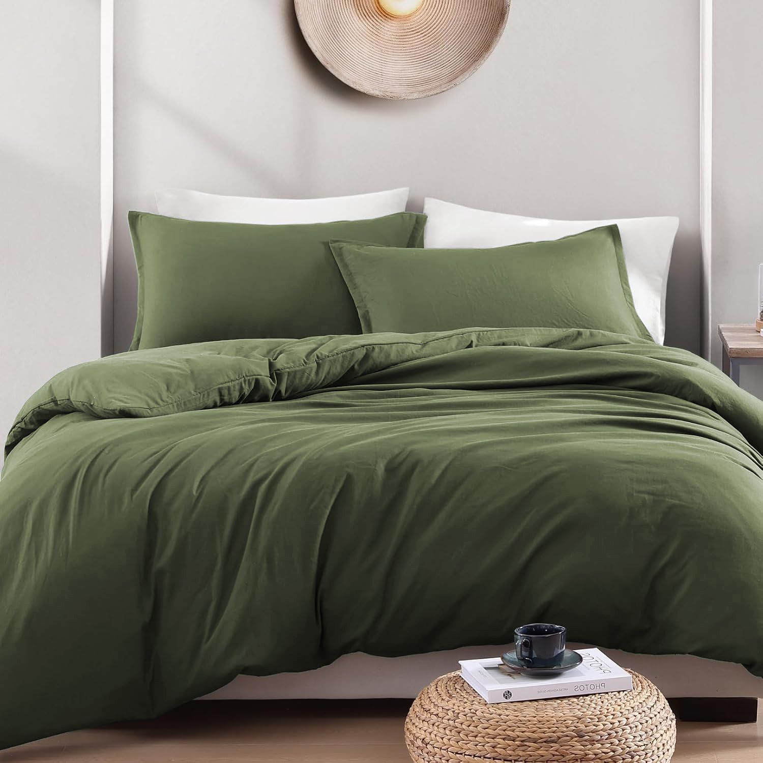 Hotel Soft Microfiber Duvet Cover Set-2000TC Quilt Cover Set & Pillowcases -1 Donna Cover Zipper Closure & 1 x Pillowcases-Breathable Bedding - Wrinkle, Fade, Stain Resistant(Olive green,Double)
