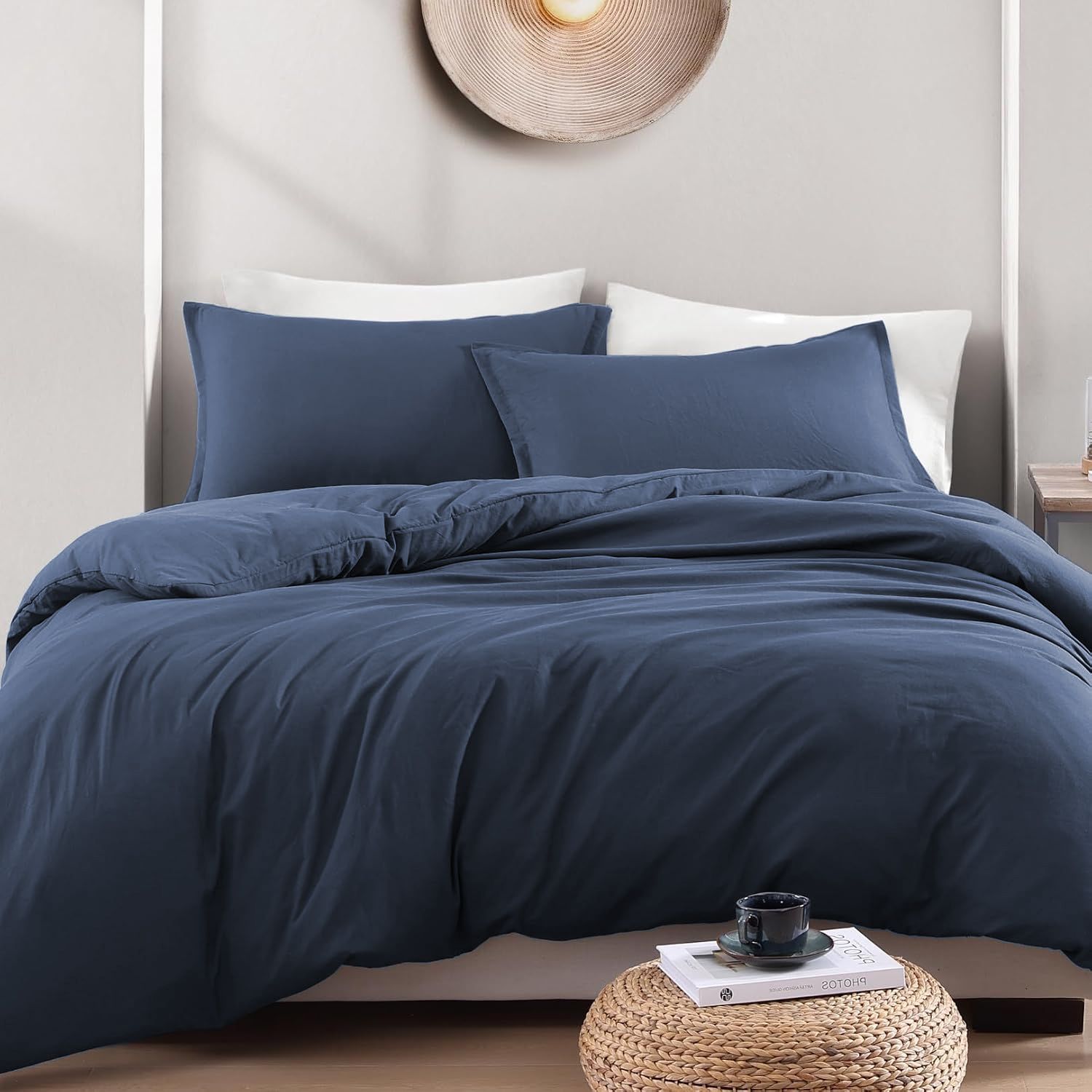 Hotel Soft Microfiber Duvet Cover Set-2000TC Quilt Cover Set & Pillowcases -1 Donna Cover Zipper Closure & 1 x Pillowcases-Breathable Bedding - Wrinkle, Fade, Stain Resistant(Navy,Double)