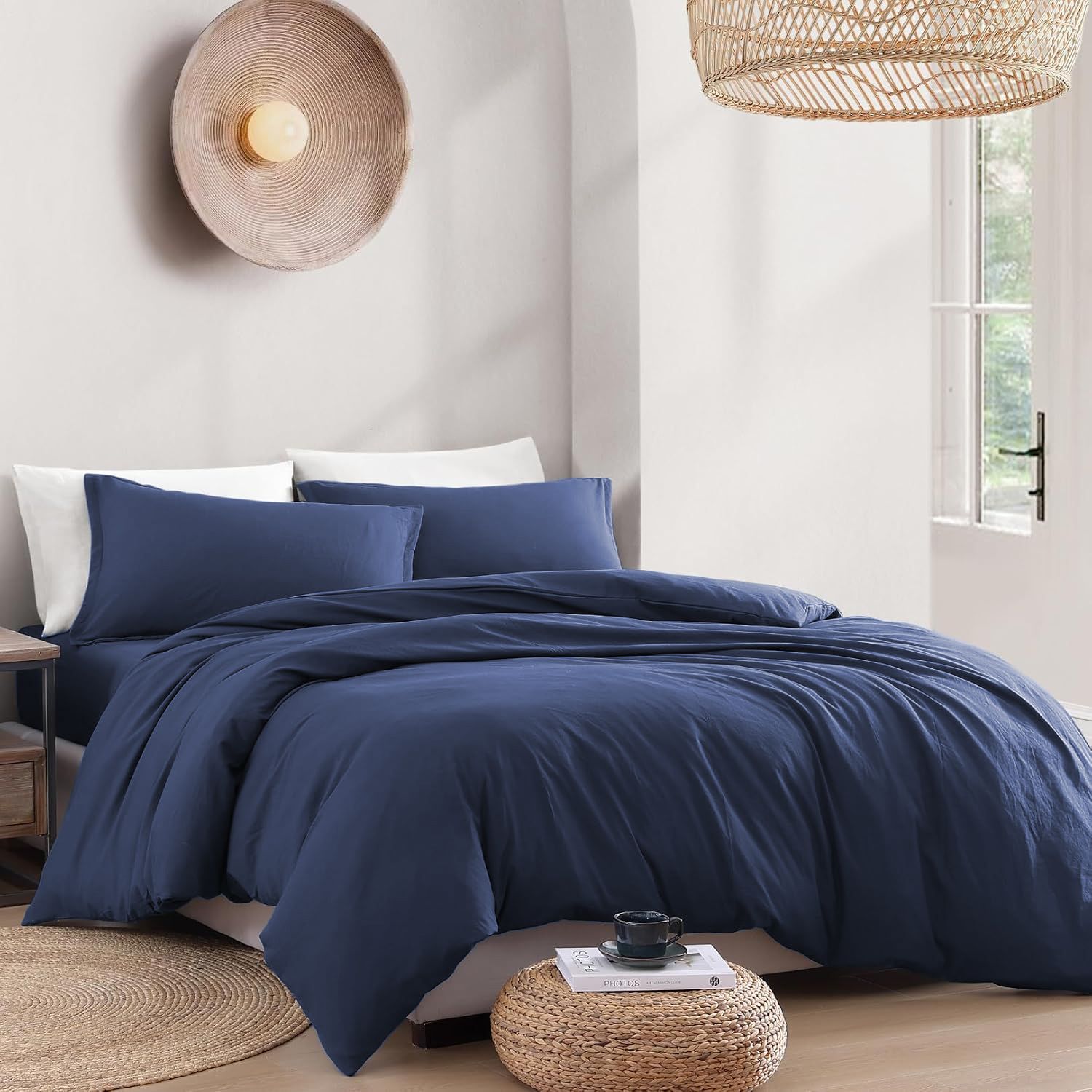 Hotel Soft Microfiber Duvet Cover Set-2000TC Quilt Cover Set & Pillowcases -1 Donna Cover Zipper Closure & 1 x Pillowcases-Breathable Bedding - Wrinkle, Fade, Stain Resistant(Navy,Double)