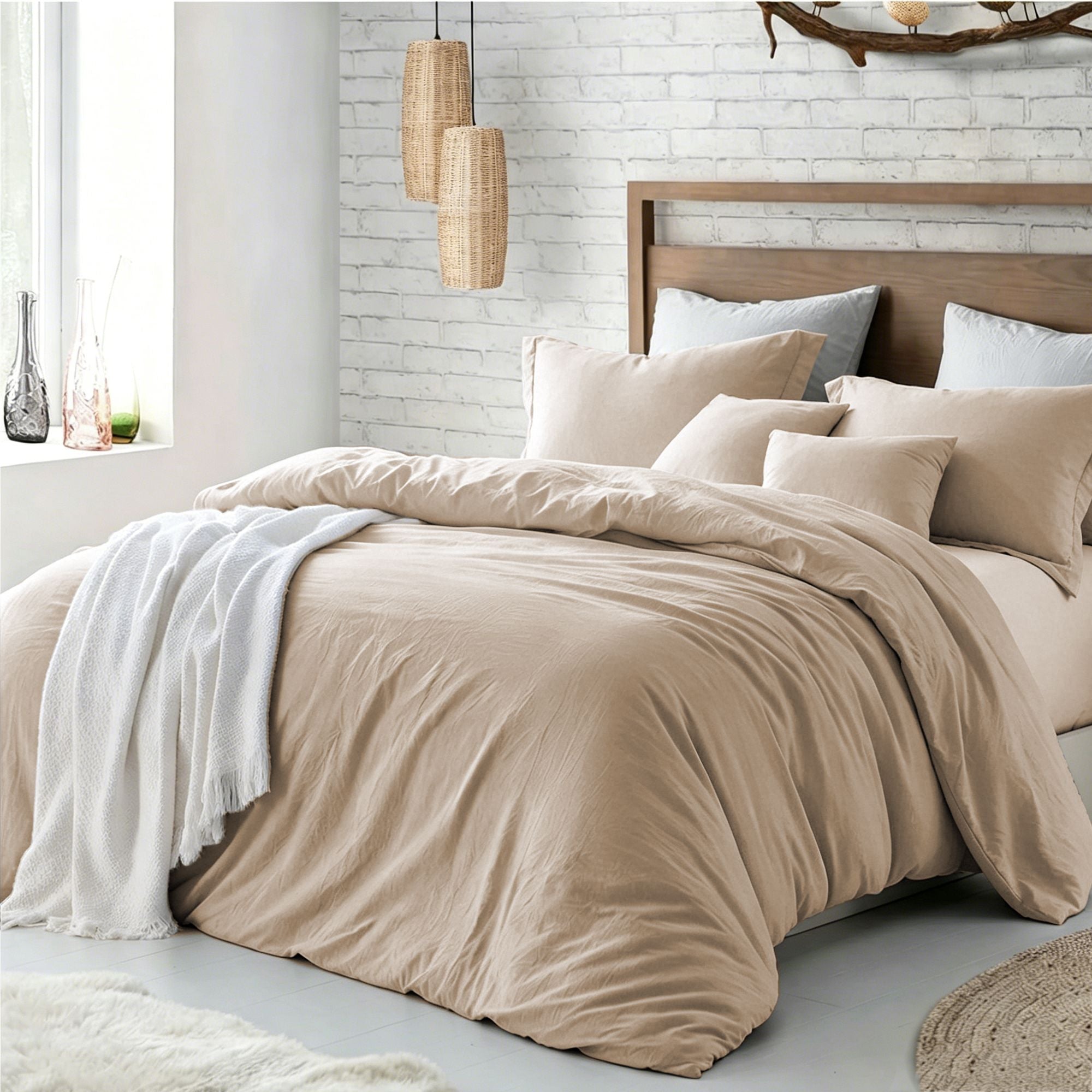 Hotel Soft Microfiber Duvet Cover Set-2000TC Quilt Cover Set & Pillowcases -1 Donna Cover Zipper Closure & 1 x Pillowcases-Breathable Bedding - Wrinkle, Fade, Stain Resistant(Camel Beige,Double)
