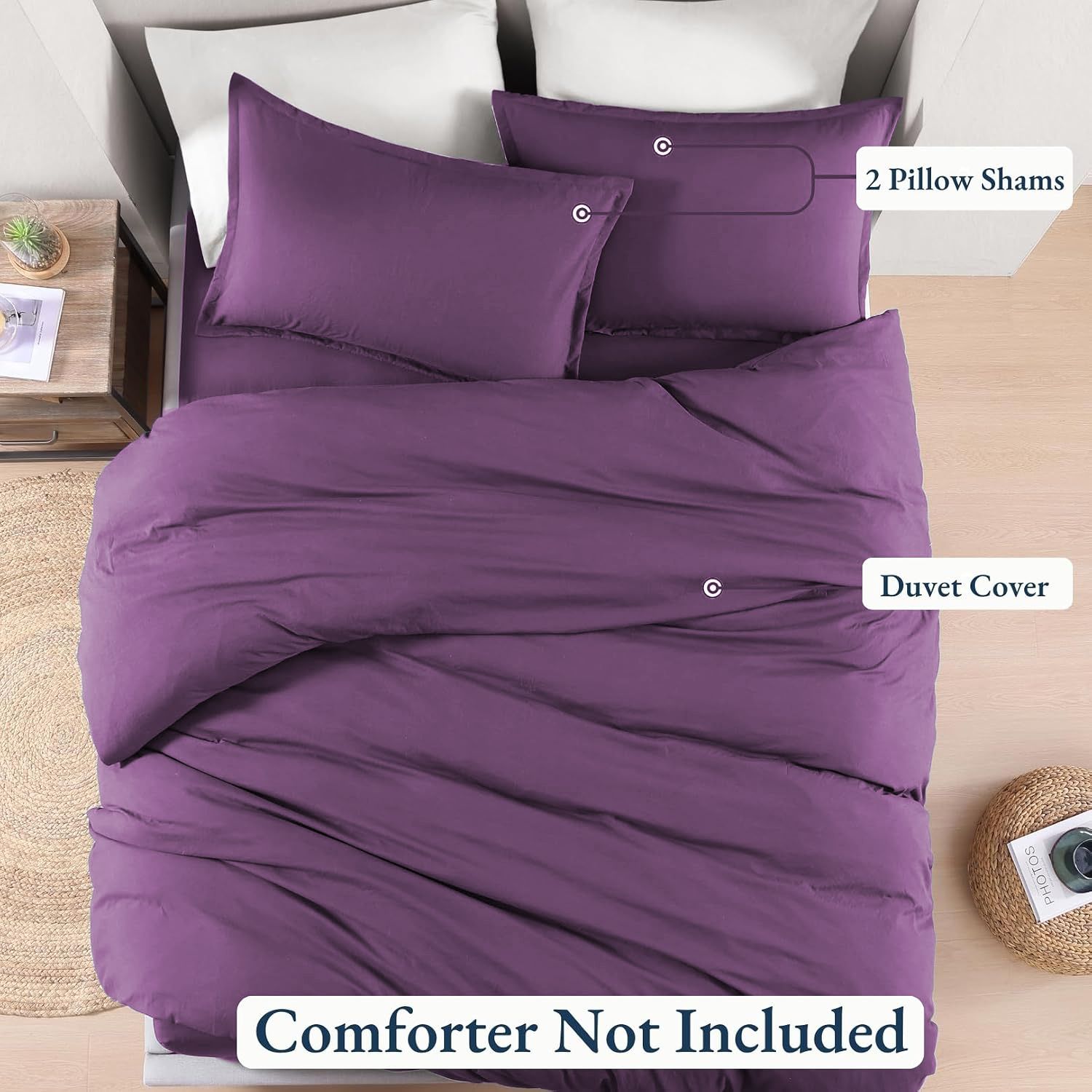 Hotel Soft Microfiber Duvet Cover Set-2000TC Quilt Cover Set & Pillowcases -1 Donna Cover Zipper Closure & 1 x Pillowcases-Breathable Bedding - Wrinkle, Fade, Stain Resistant(Purple,Double)