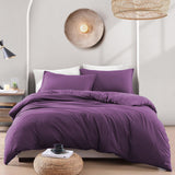 Hotel Soft Microfiber Duvet Cover Set-2000TC Quilt Cover Set & Pillowcases -1 Donna Cover Zipper Closure & 1 x Pillowcases-Breathable Bedding - Wrinkle, Fade, Stain Resistant(Purple,Double)