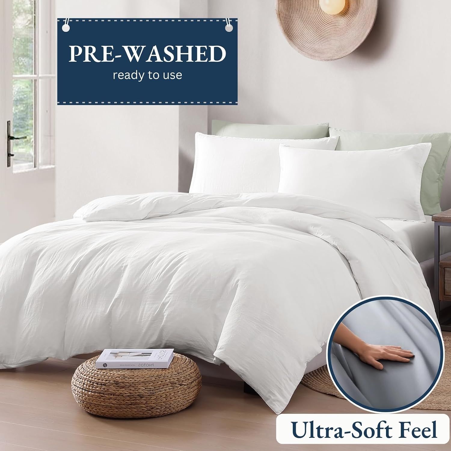 Hotel Soft Microfiber Duvet Cover Set-2000TC Quilt Cover Set & Pillowcases -1 Donna Cover Zipper Closure & 1 x Pillowcases-Breathable Bedding - Wrinkle, Fade, Stain Resistant(White,King)