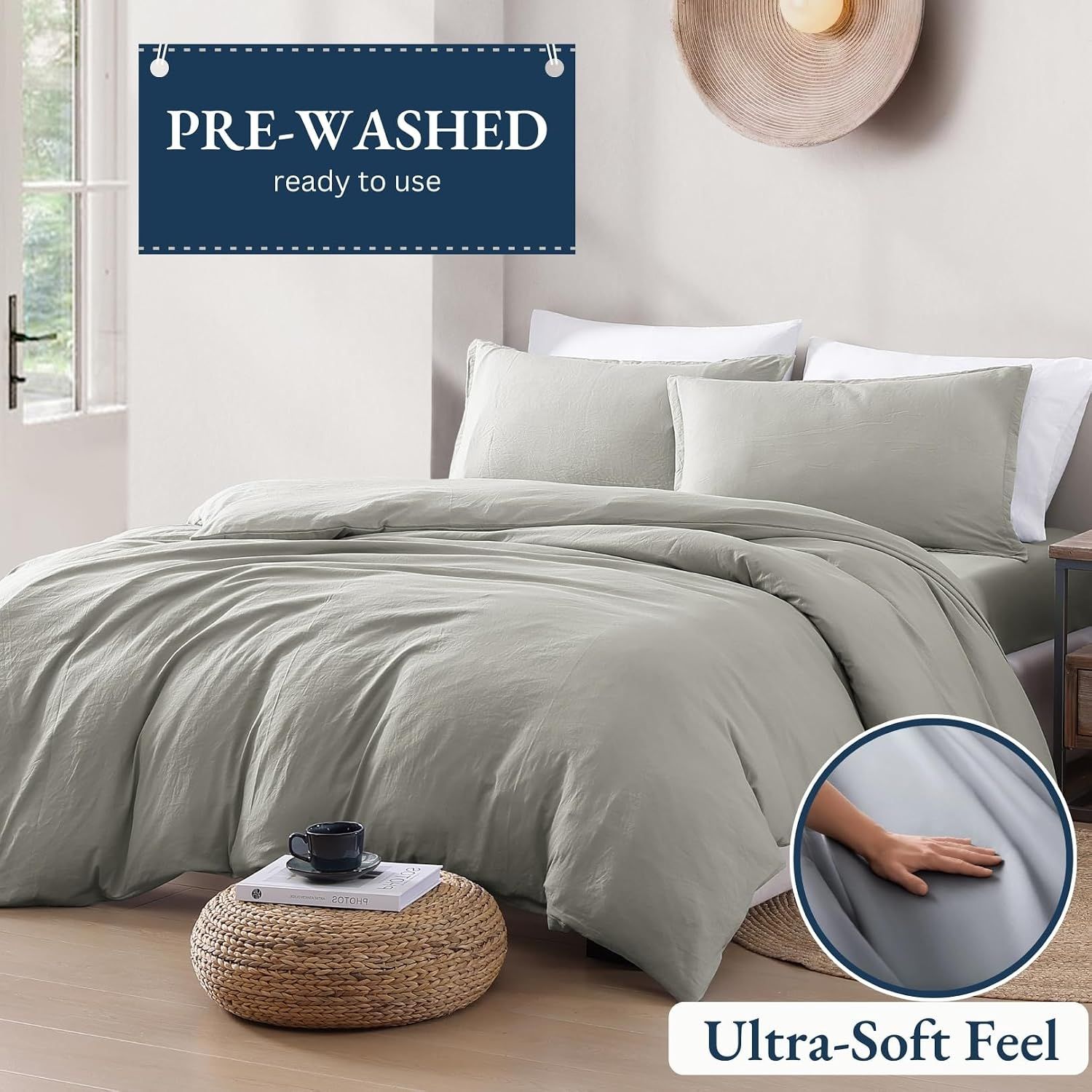 Hotel Soft Microfiber Duvet Cover Set-2000TC Quilt Cover Set & Pillowcases -1 Donna Cover Zipper Closure & 1 x Pillowcases-Breathable Bedding - Wrinkle, Fade, Stain Resistant(Grey,King)