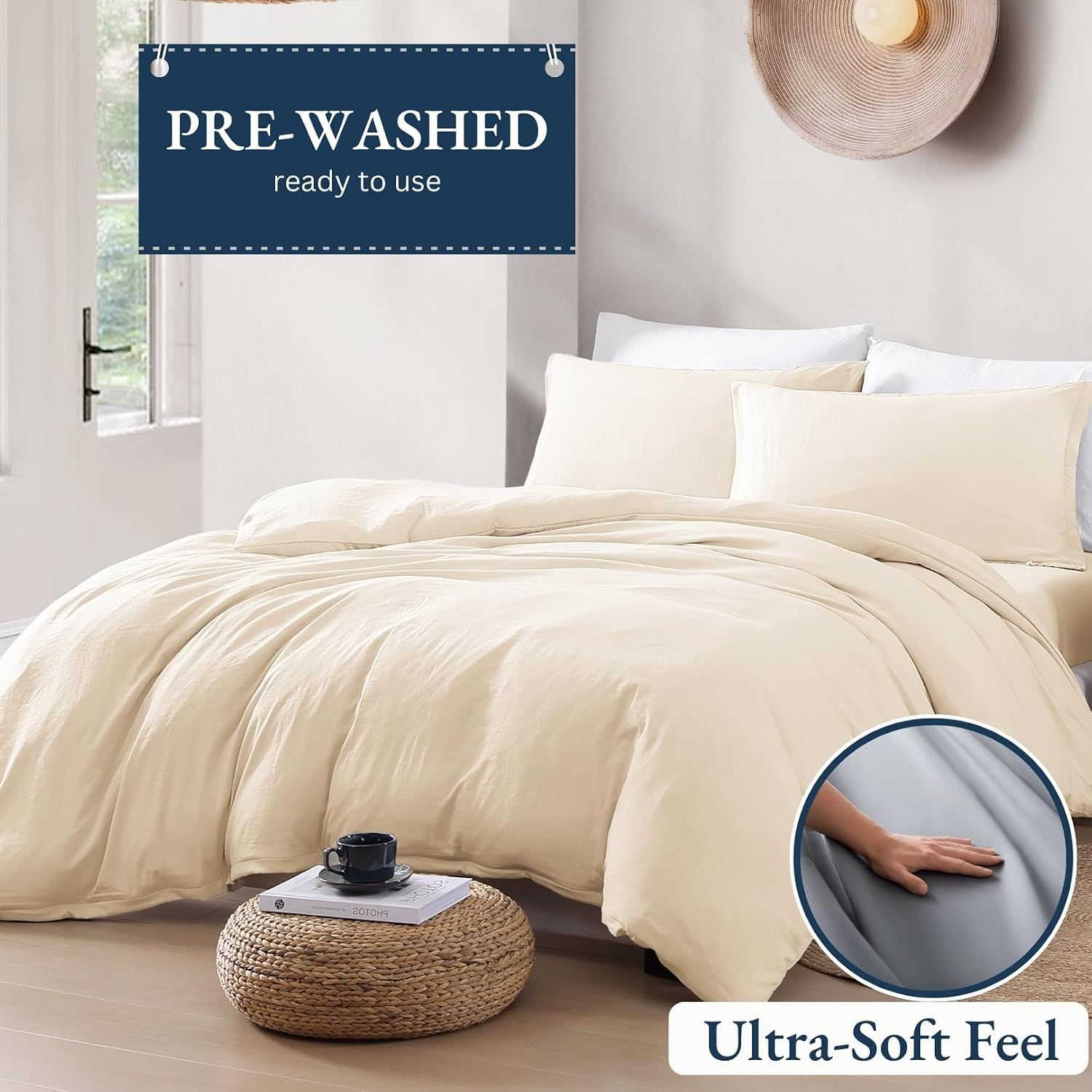 Hotel Soft Microfiber Duvet Cover Set-2000TC Quilt Cover Set & Pillowcases -1 Donna Cover Zipper Closure & 1 x Pillowcases-Breathable Bedding - Wrinkle, Fade, Stain Resistant(Cream White,King)