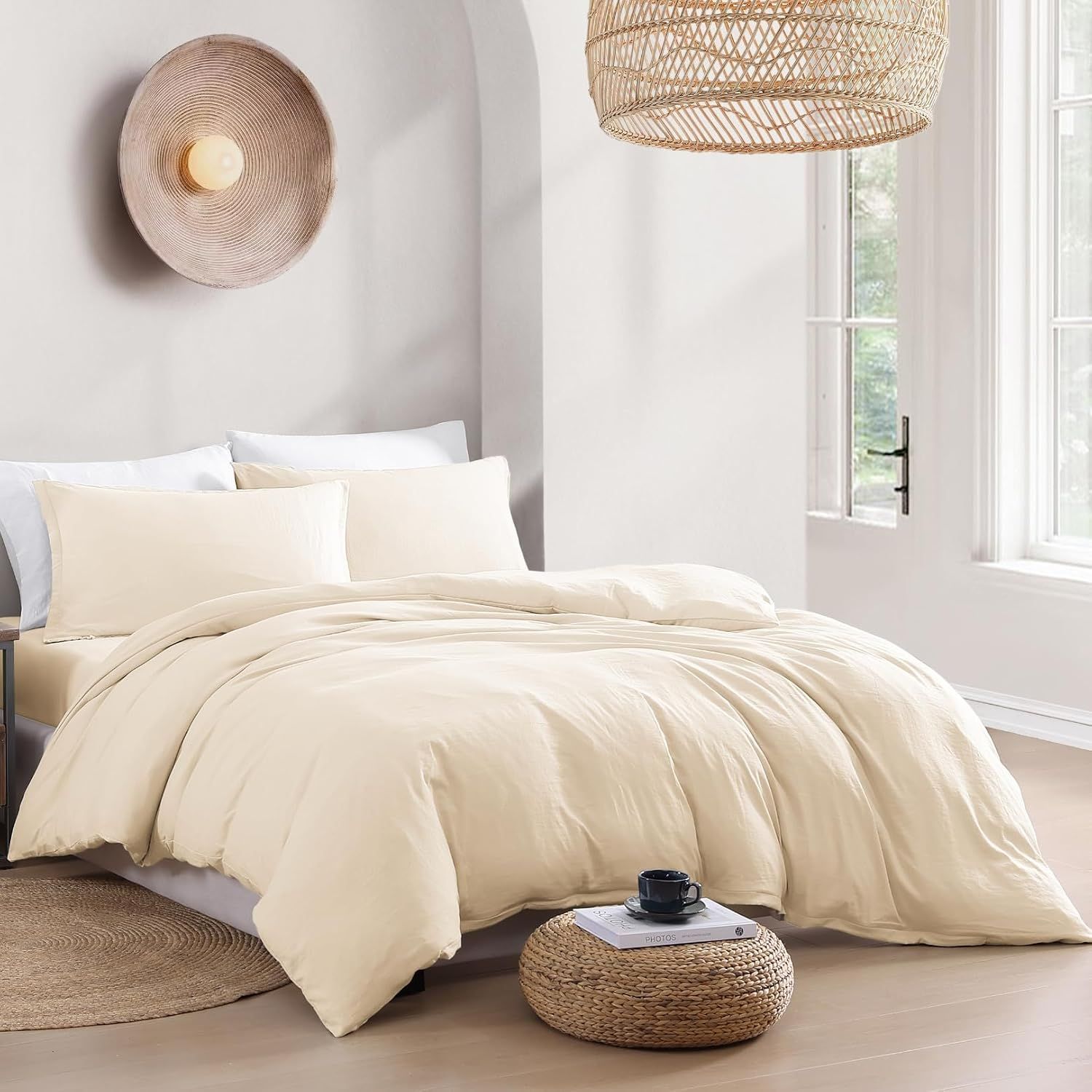 Hotel Soft Microfiber Duvet Cover Set-2000TC Quilt Cover Set & Pillowcases -1 Donna Cover Zipper Closure & 1 x Pillowcases-Breathable Bedding - Wrinkle, Fade, Stain Resistant(Cream White,King)