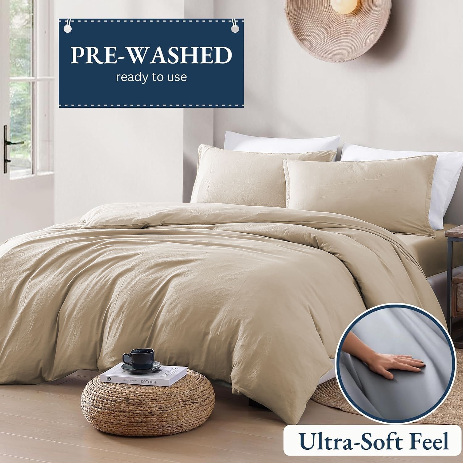 Hotel Soft Microfiber Duvet Cover Set-2000TC Quilt Cover Set & Pillowcases -1 Donna Cover Zipper Closure & 1 x Pillowcases-Breathable Bedding - Wrinkle, Fade, Stain Resistant(Camel Beige,King)